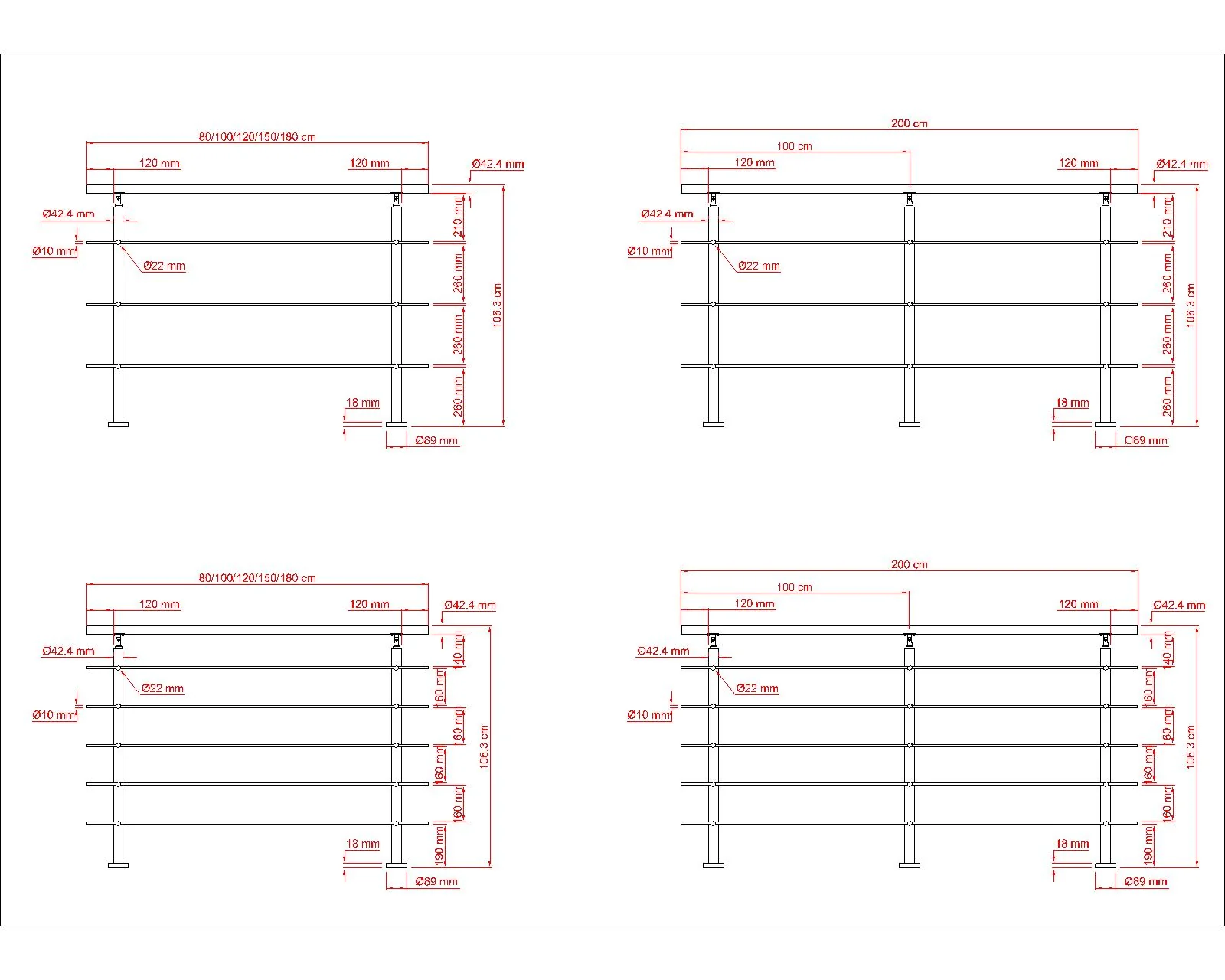 Balaustra Ringhiera Corrimano in acciaio inox 304 spazzolato 3 barre trasversali - Image 9