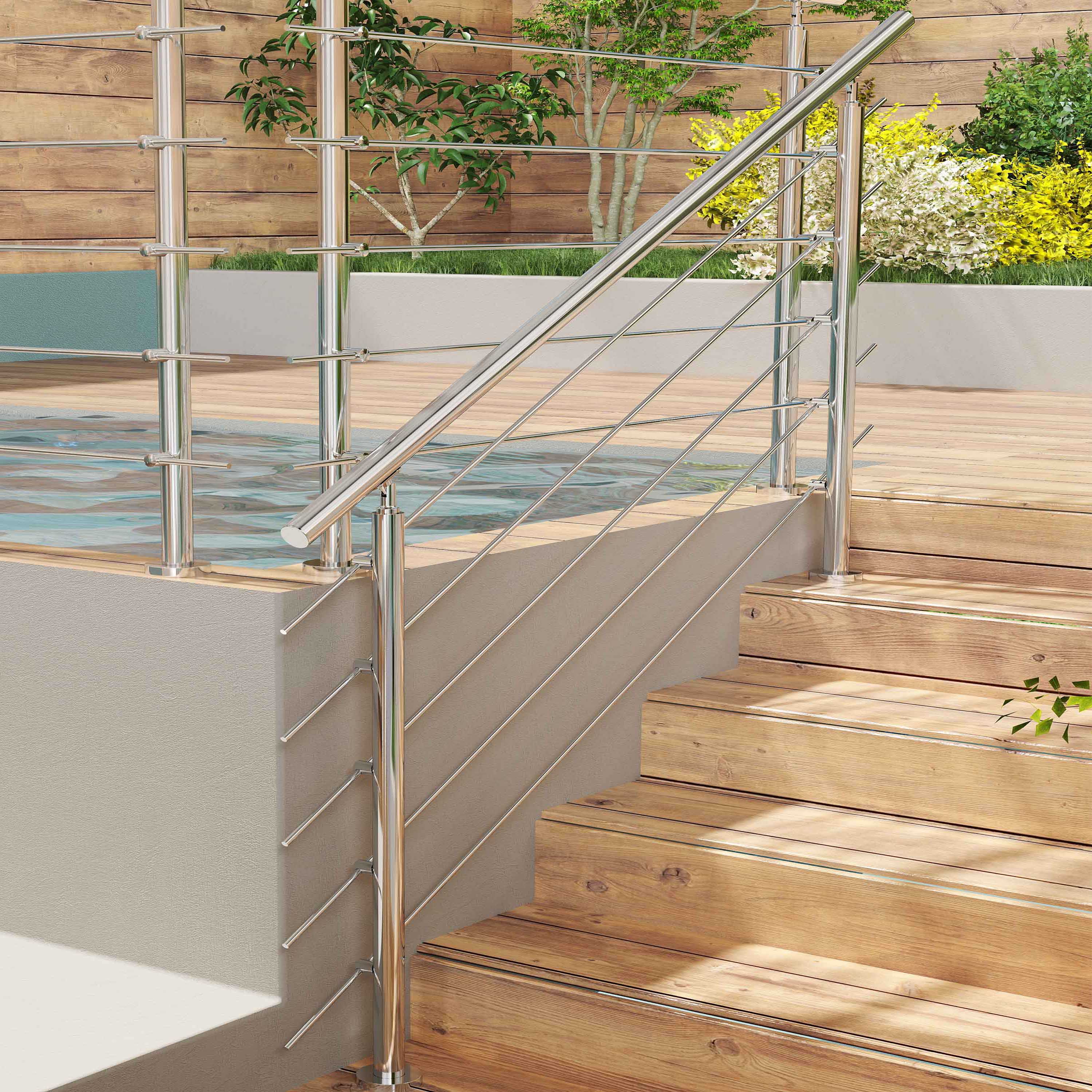 Balaustra Ringhiera Corrimano in acciaio inox 304 spazzolato 5 barre trasversali - Image 3