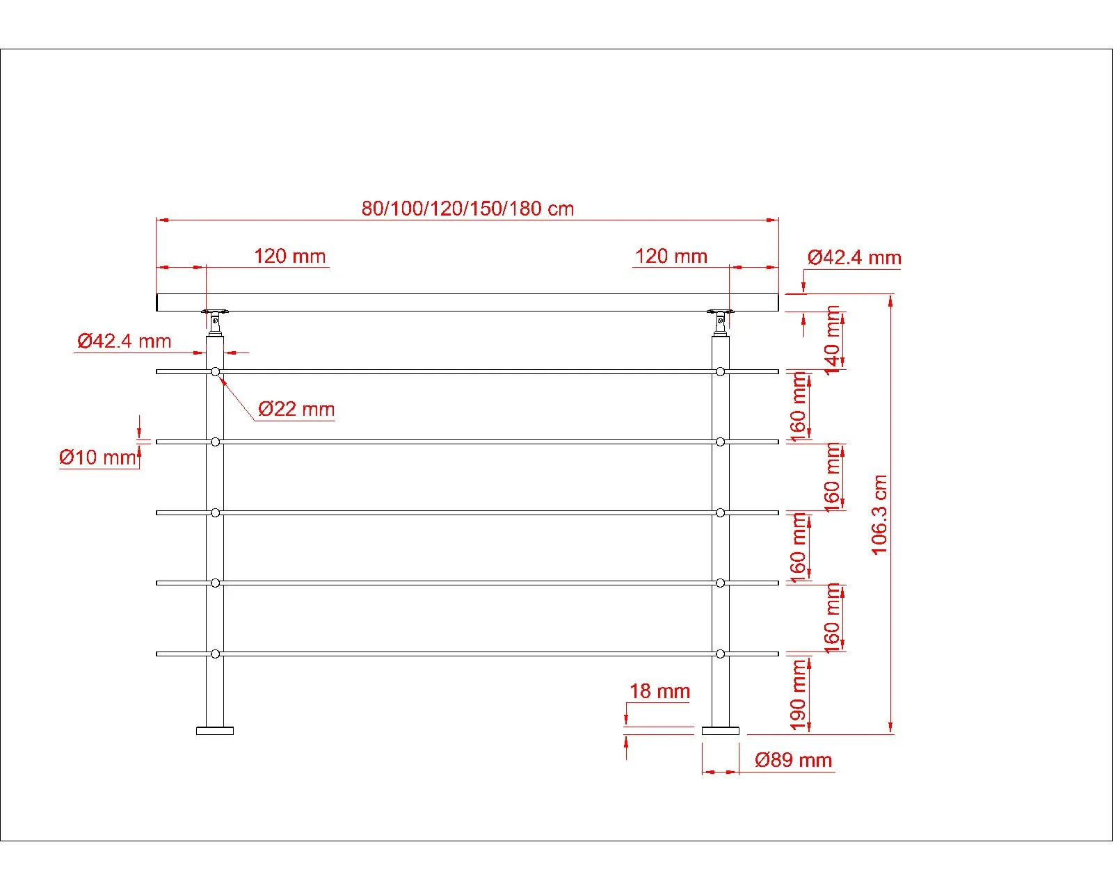 Balaustra Ringhiera Corrimano in acciaio inox 304 spazzolato 5 barre trasversali - Image 5