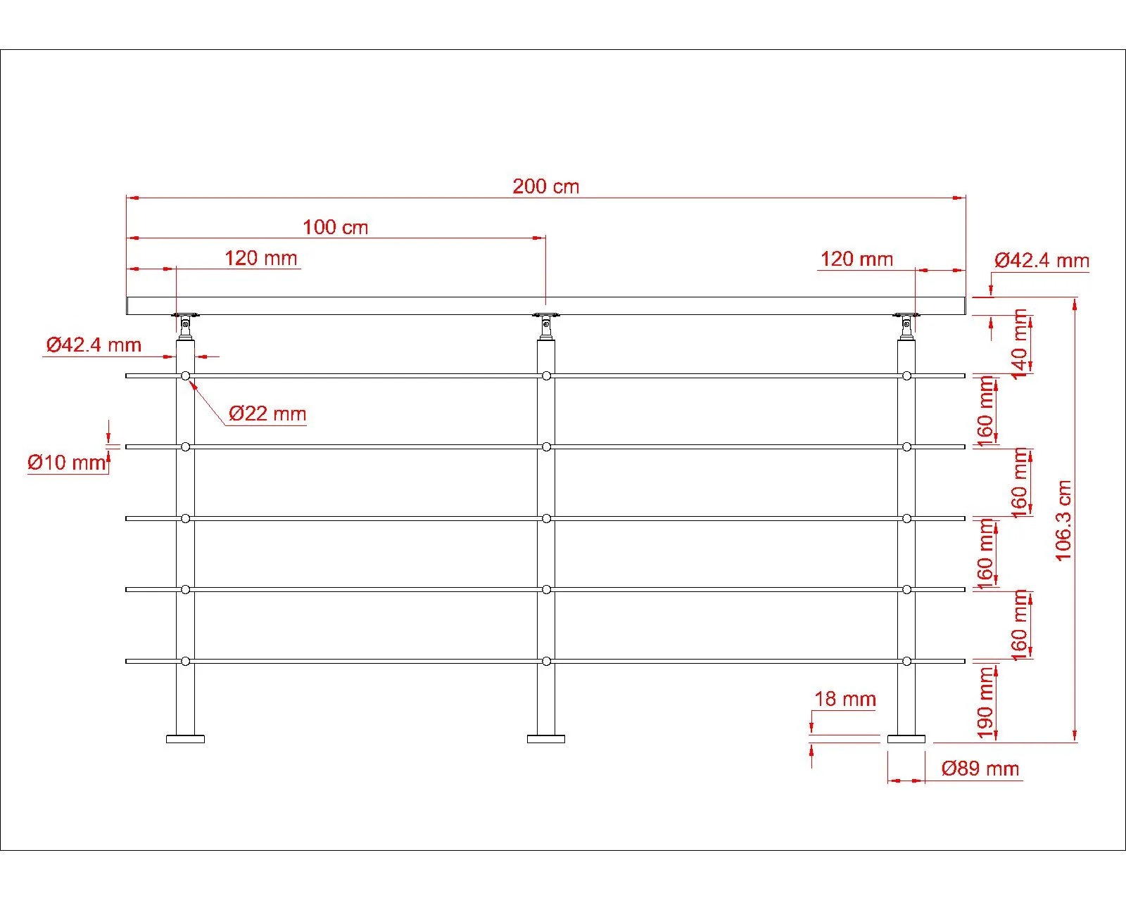 Balaustra Ringhiera Corrimano in acciaio inox 304 spazzolato 5 barre trasversali - Image 6
