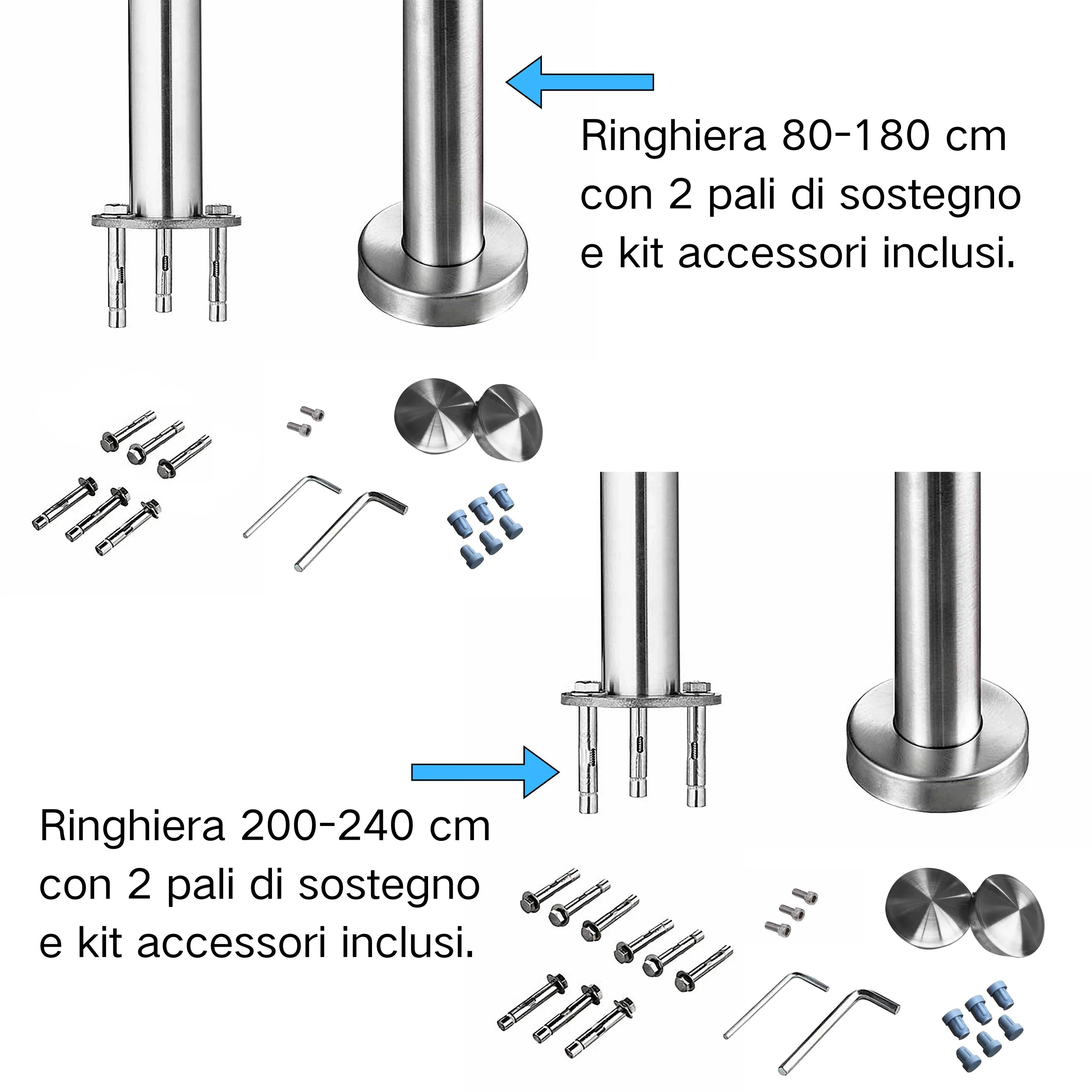 Ringhiera universale in acciaio inox 80-100-120-150-180-200-220-240 cm con 3 barre trasversali - Image 10