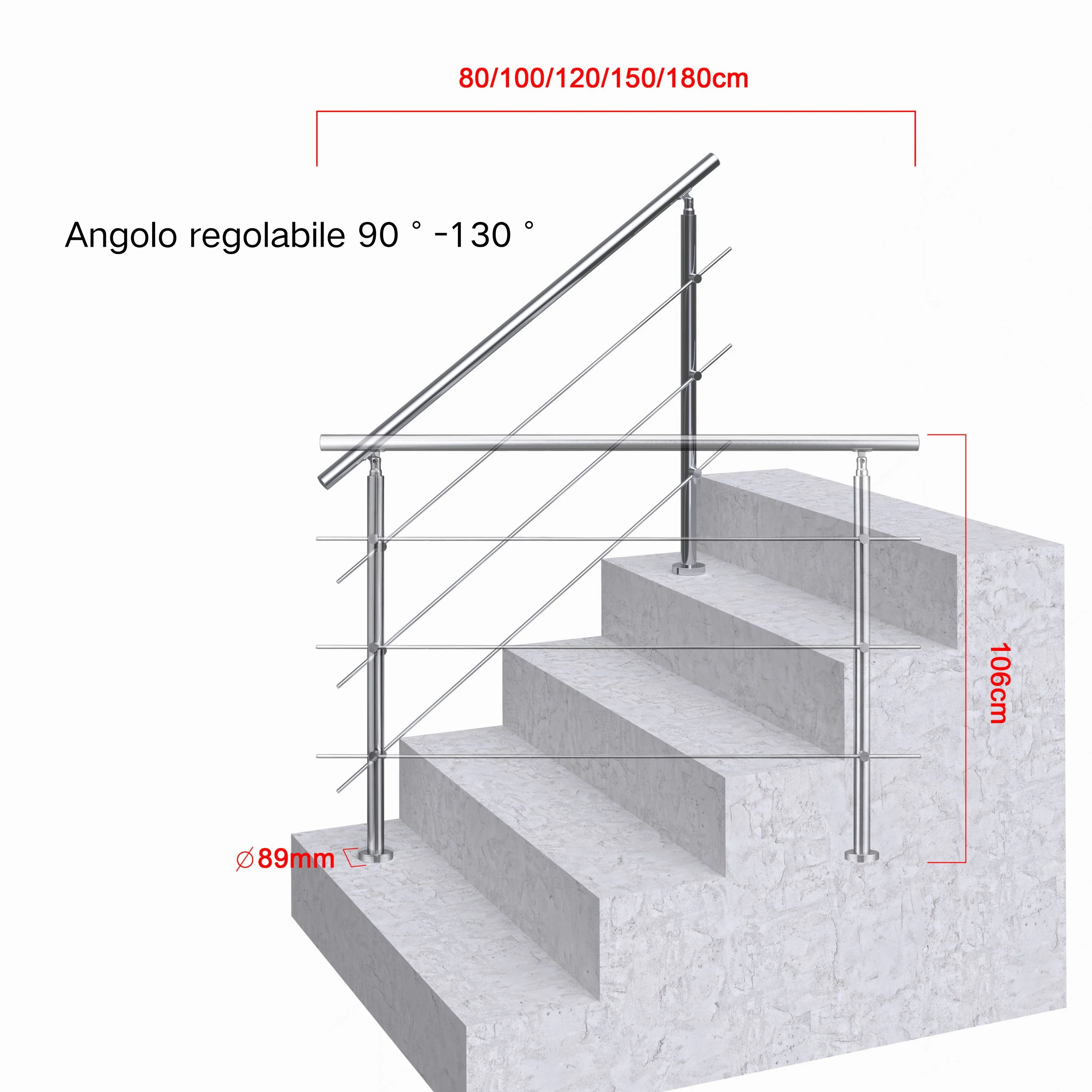 Ringhiera universale in acciaio inox 80-100-120-150-180-200-220-240 cm con 3 barre trasversali - Image 11