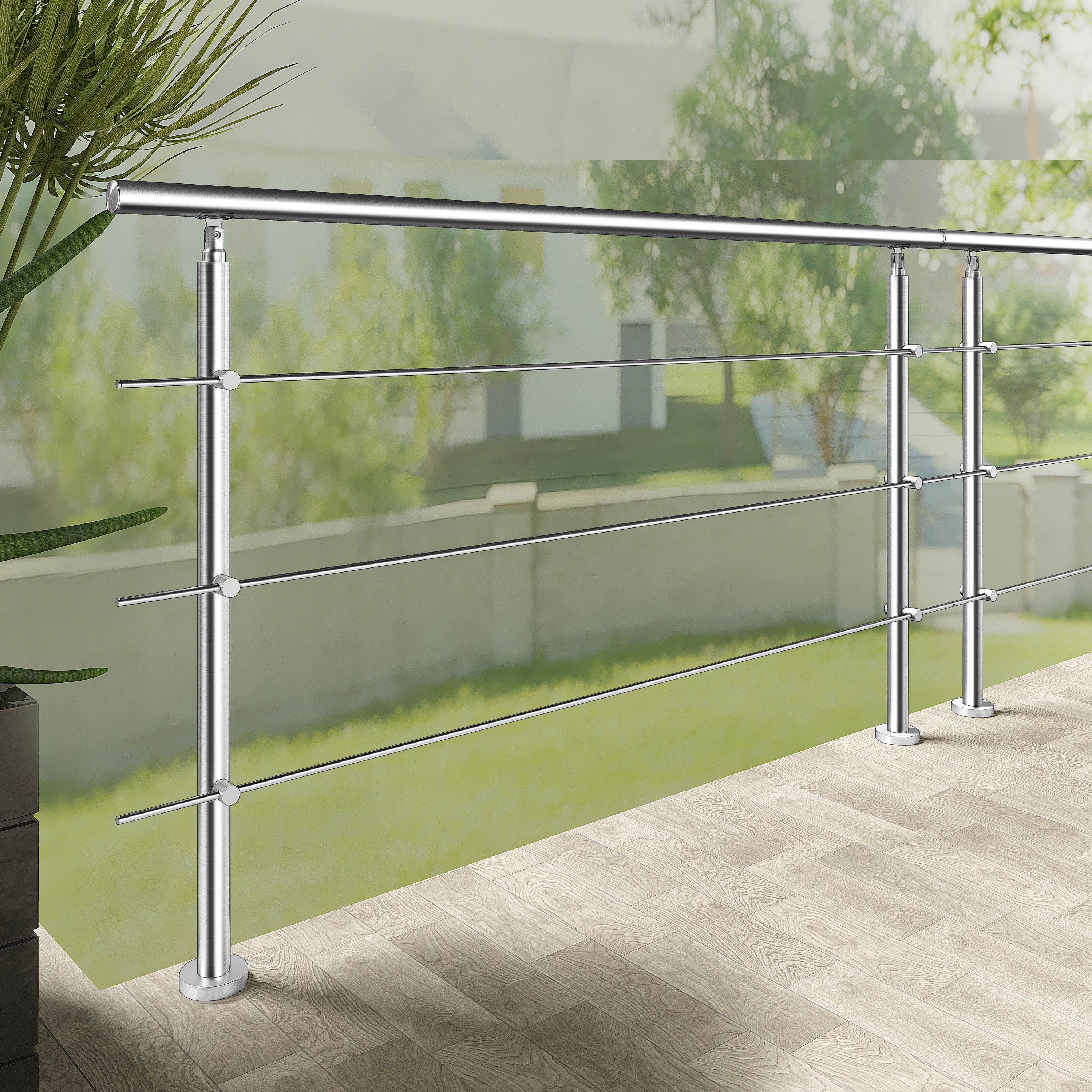 Ringhiera universale in acciaio inox 80-100-120-150-180-200-220-240 cm con 3 barre trasversali - Image 3