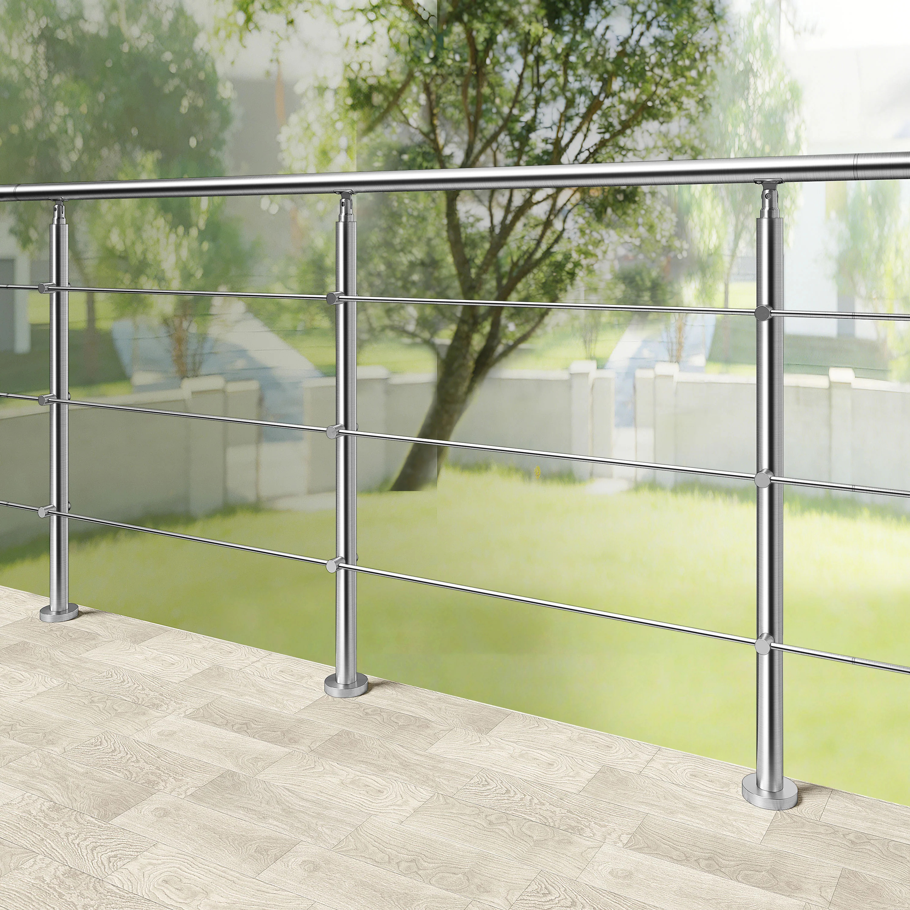 Ringhiera universale in acciaio inox 80-100-120-150-180-200-220-240 cm con 3 barre trasversali - Image 4