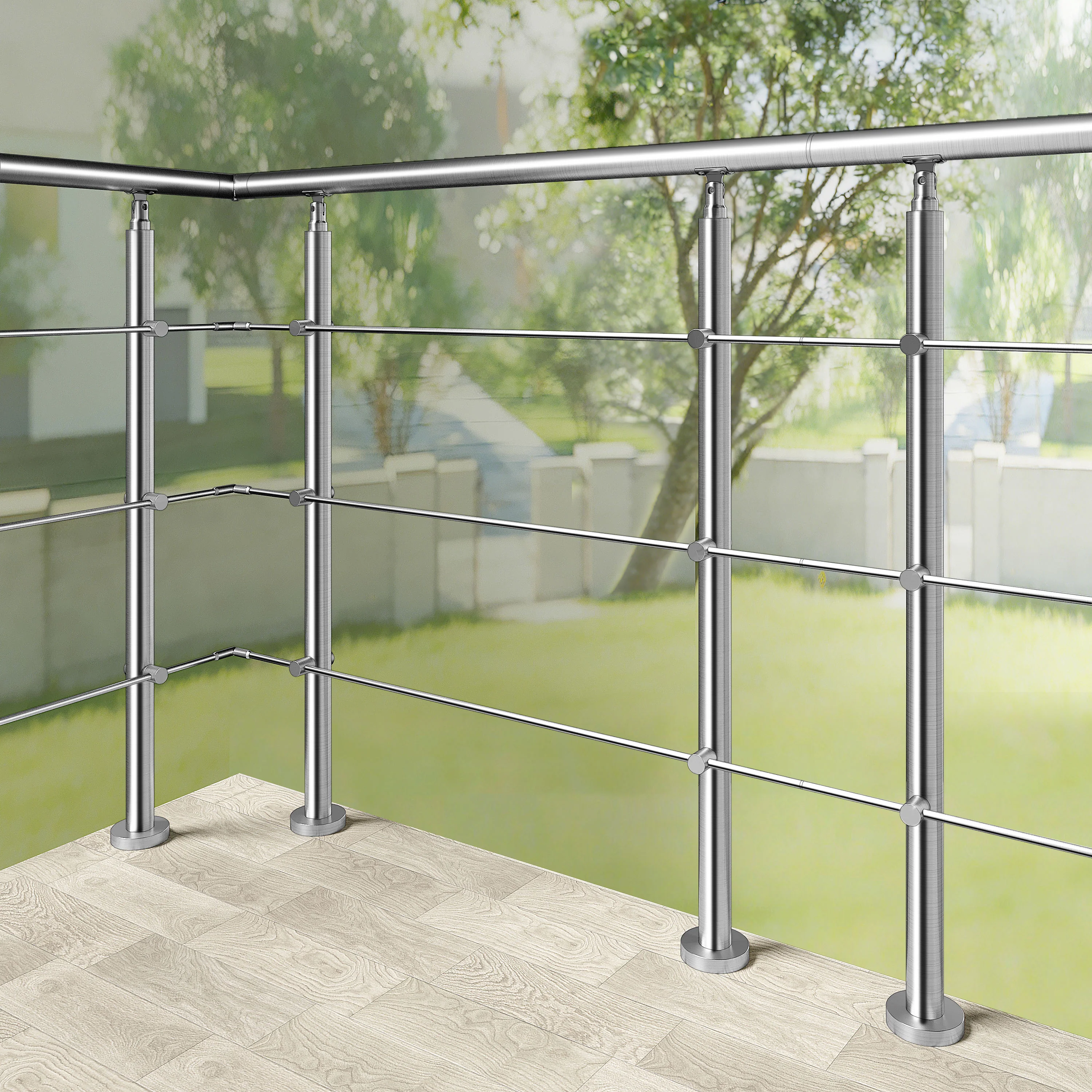 Ringhiera universale in acciaio inox 80-100-120-150-180-200-220-240 cm con 3 barre trasversali - Image 5