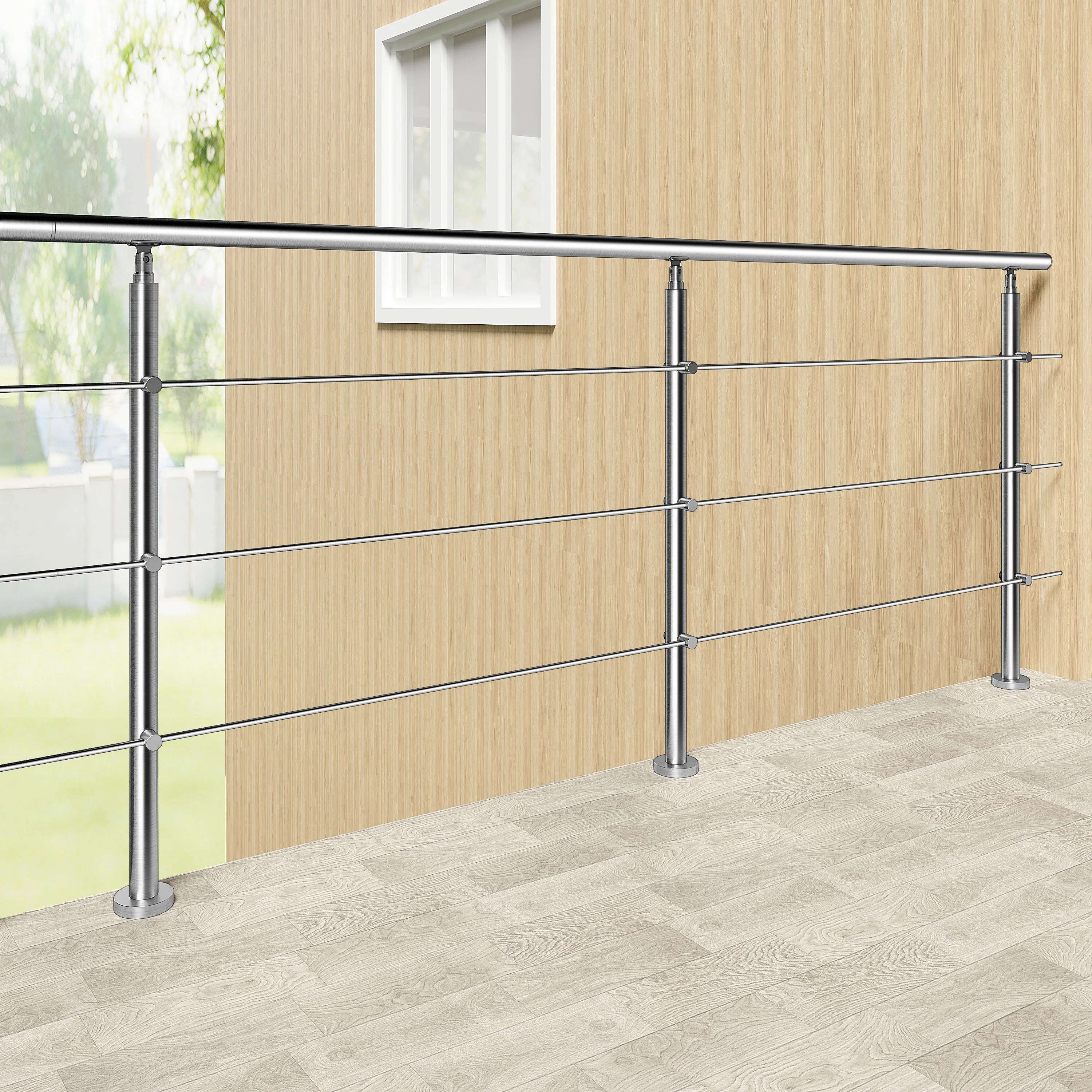 Ringhiera universale in acciaio inox 80-100-120-150-180-200-220-240 cm con 3 barre trasversali - Image 6