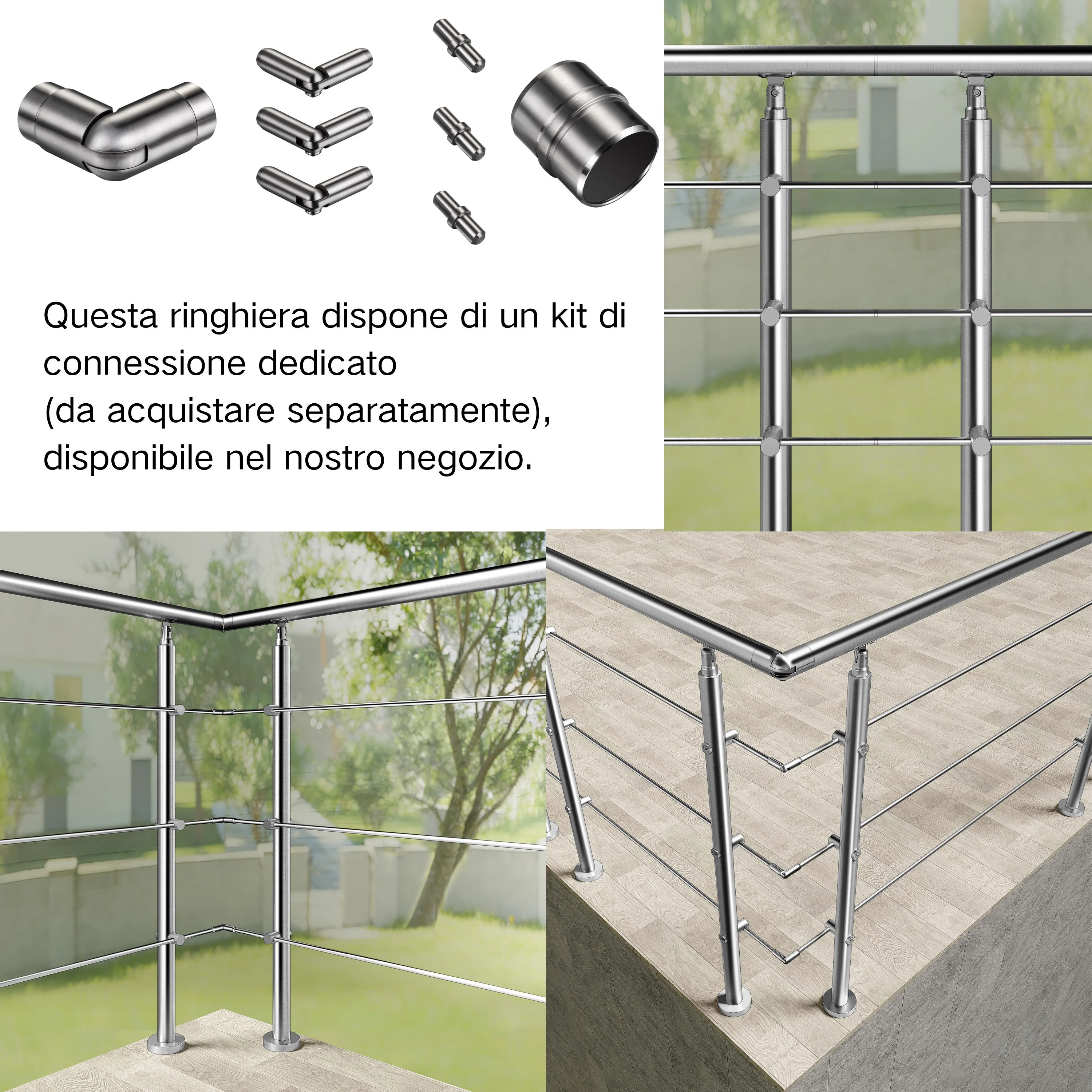 Ringhiera universale in acciaio inox 80-100-120-150-180-200-220-240 cm con 3 barre trasversali - Image 7