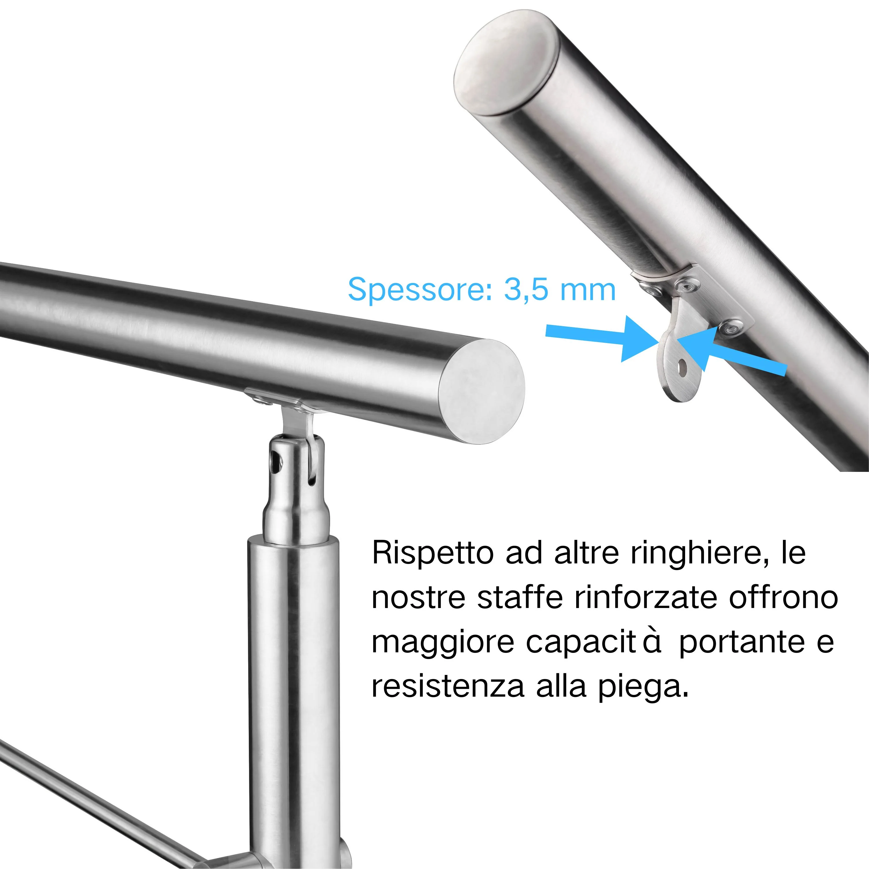 Ringhiera universale in acciaio inox 80-100-120-150-180-200-220-240 cm con 3 barre trasversali - Image 9