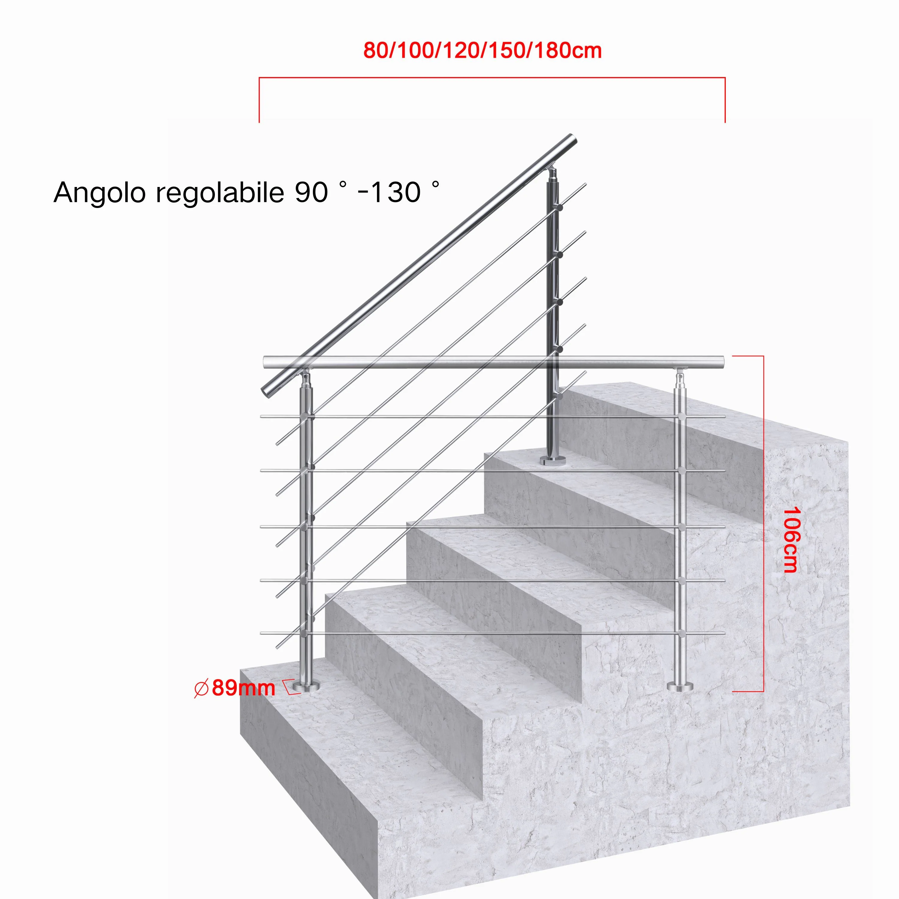 Ringhiera universale in acciaio inox 80-100-120-150-180-200-220-240 cm con 5 barre trasversali - Image 10