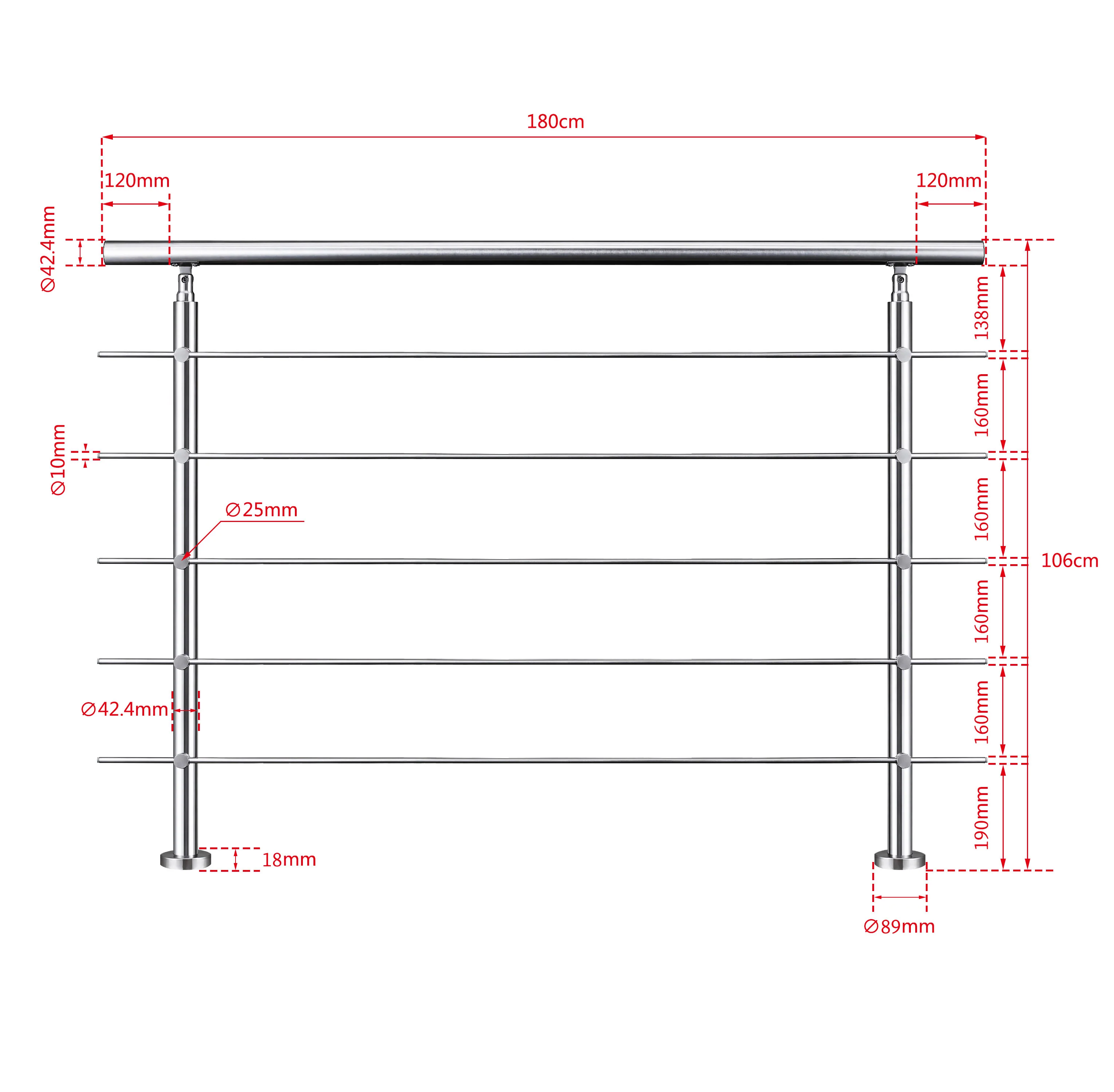 Ringhiera universale in acciaio inox 80-100-120-150-180-200-220-240 cm con 5 barre trasversali - Image 16