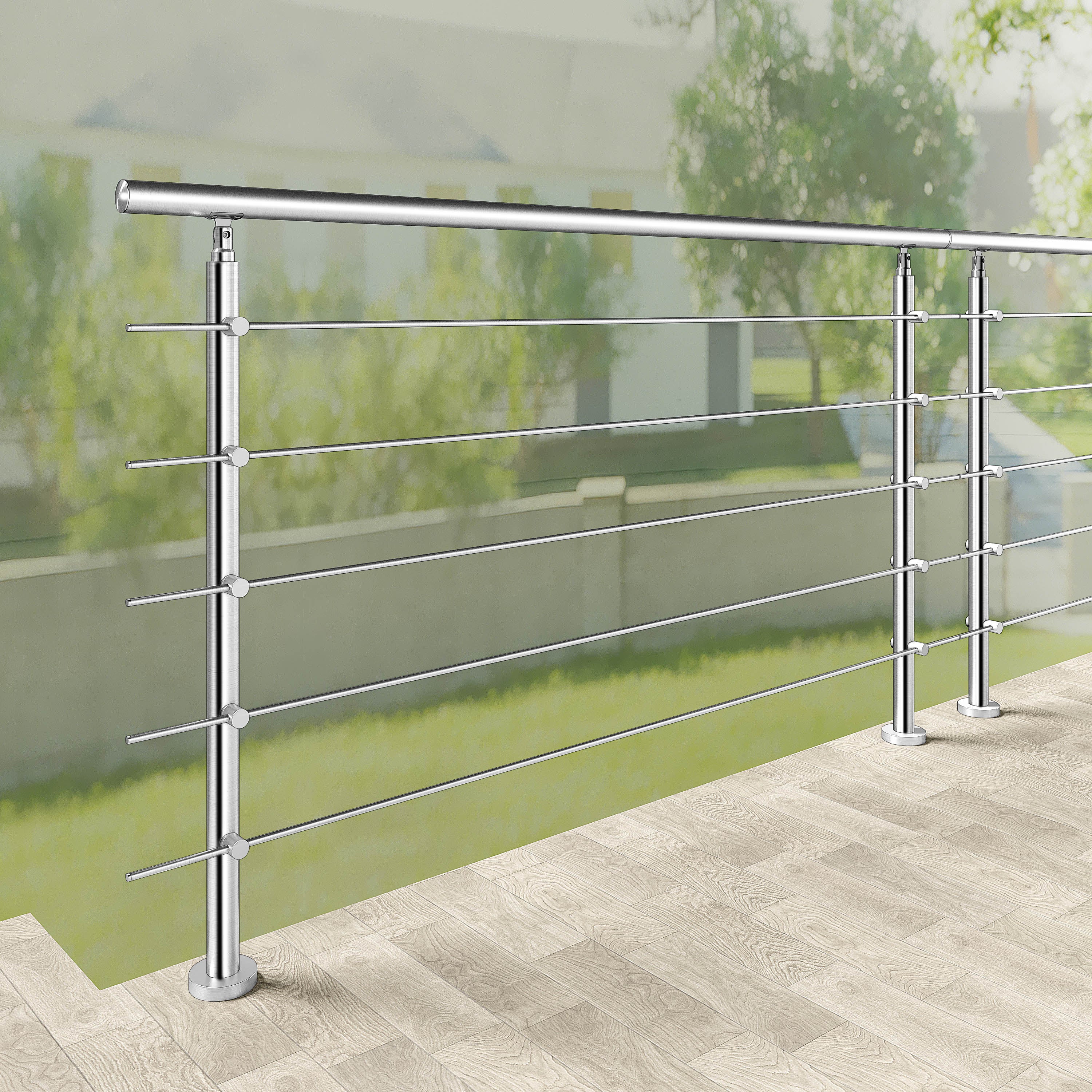 Ringhiera universale in acciaio inox 80-100-120-150-180-200-220-240 cm con 5 barre trasversali - Image 3