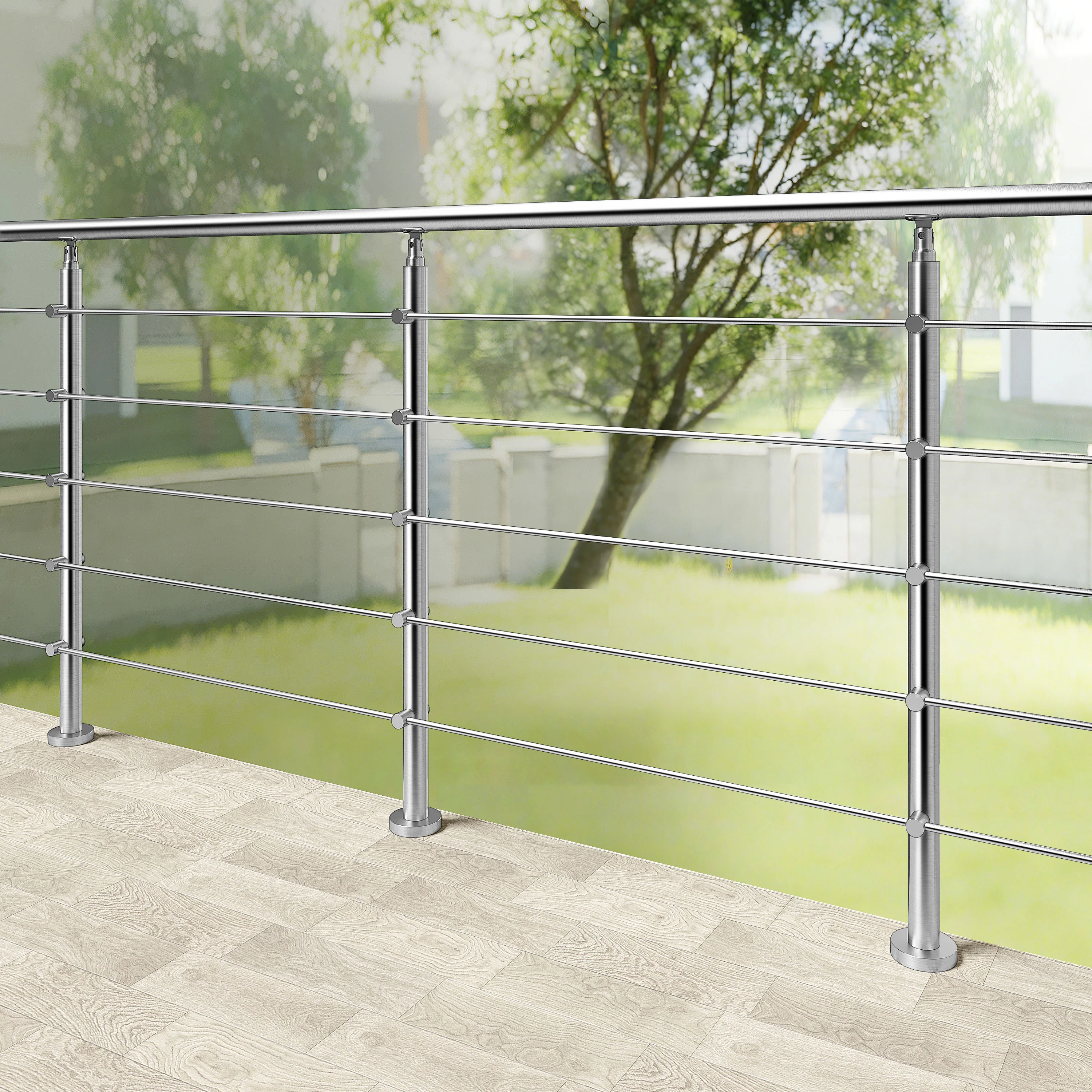 Ringhiera universale in acciaio inox 80-100-120-150-180-200-220-240 cm con 5 barre trasversali - Image 4