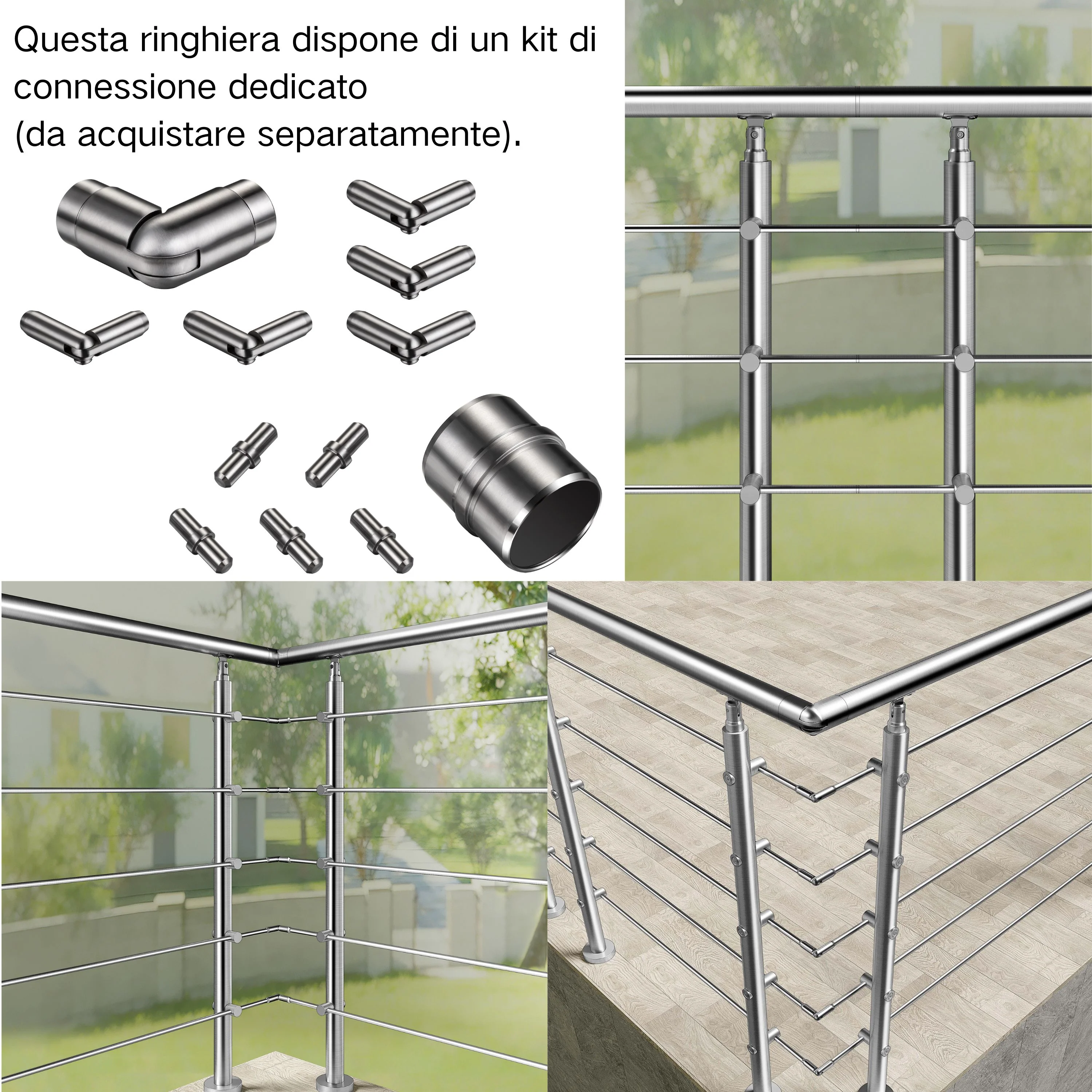 Ringhiera universale in acciaio inox 80-100-120-150-180-200-220-240 cm con 5 barre trasversali - Image 7