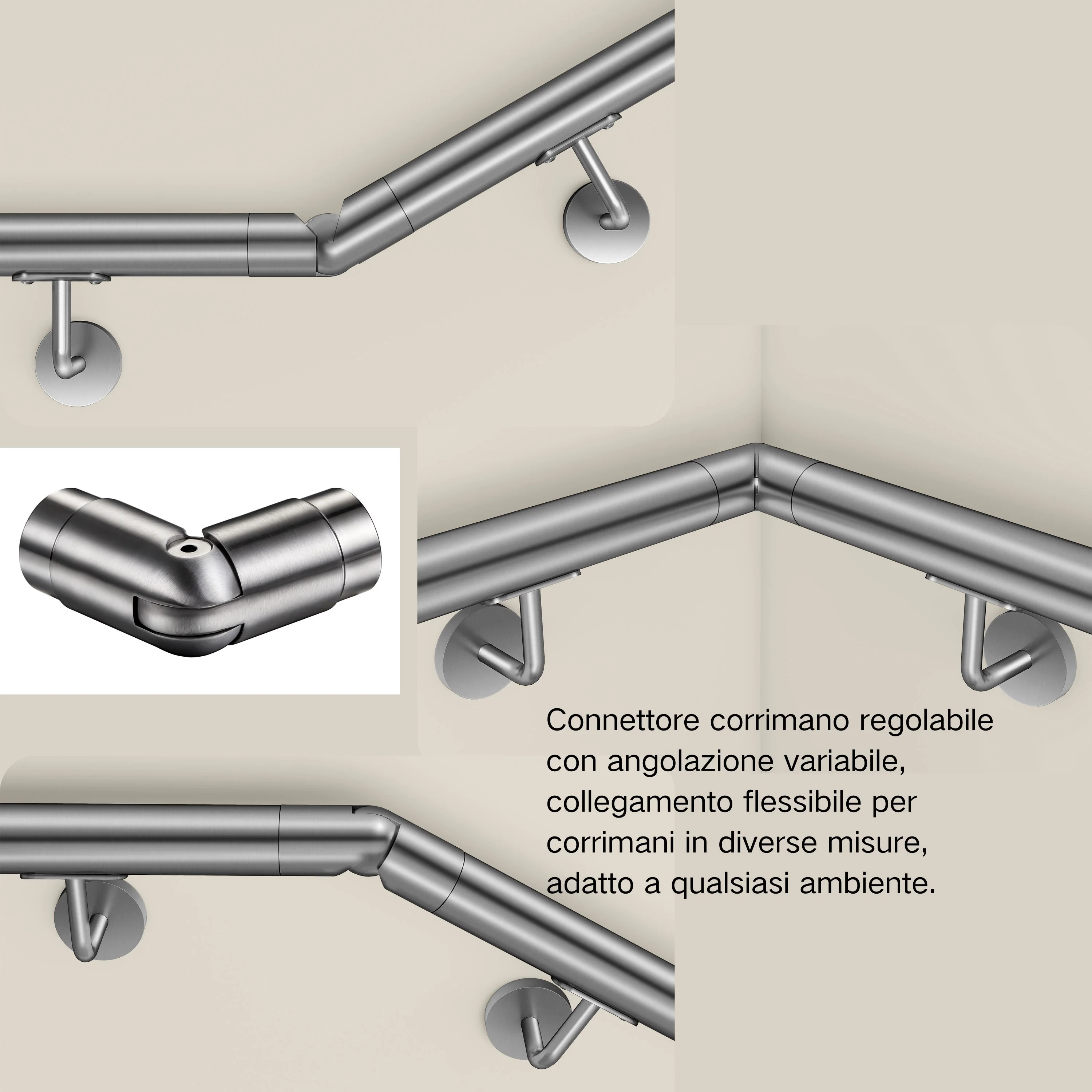 Connettore regolabile /Connettore dritto in acciaio inox 304 per corrimano Ø42.2/42.4mm parete - Image 3