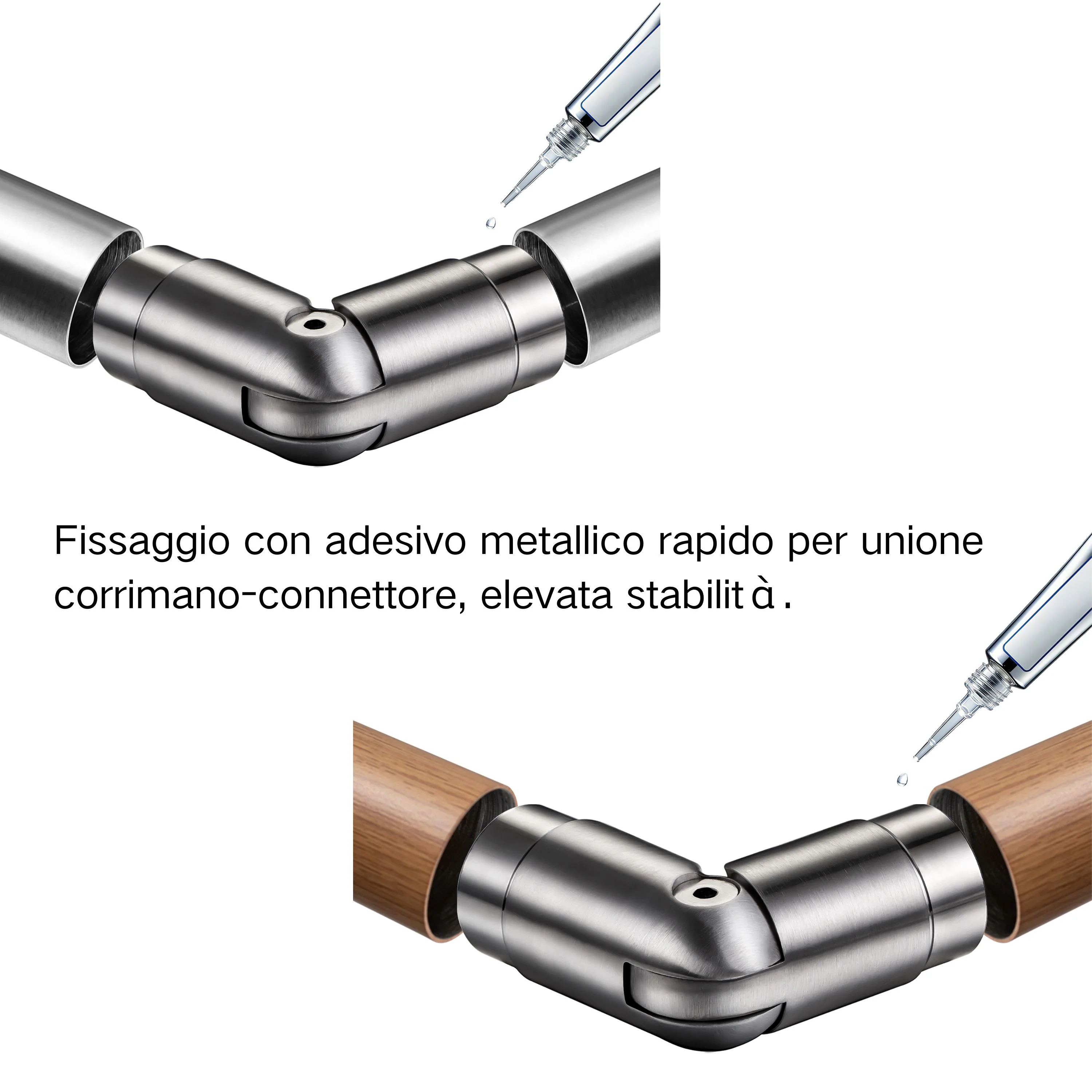 Connettore regolabile /Connettore dritto in acciaio inox 304 per corrimano Ø42.2/42.4mm parete - Image 6