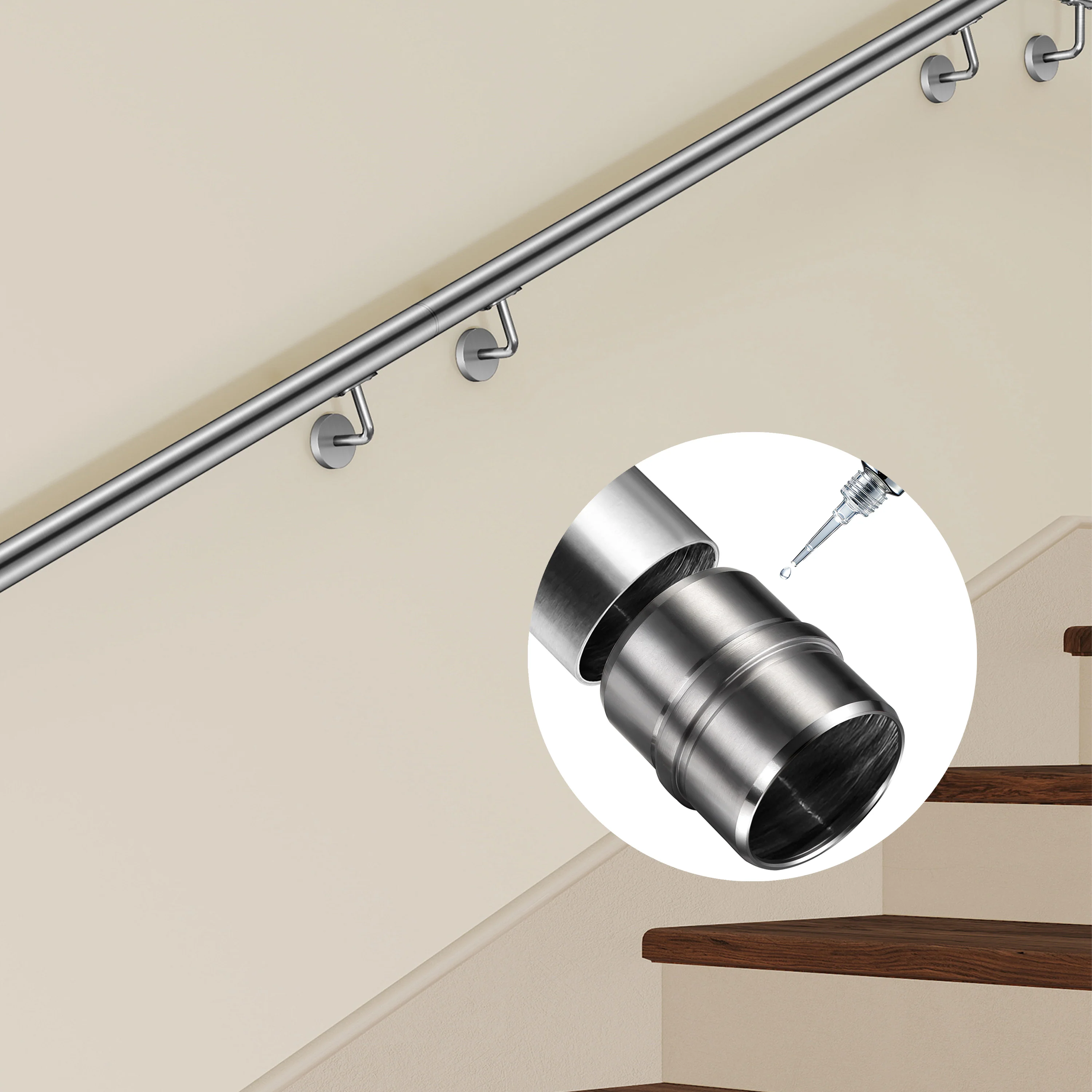 Connettore regolabile /Connettore dritto in acciaio inox 304 per corrimano Ø42.2/42.4mm parete - Image 7