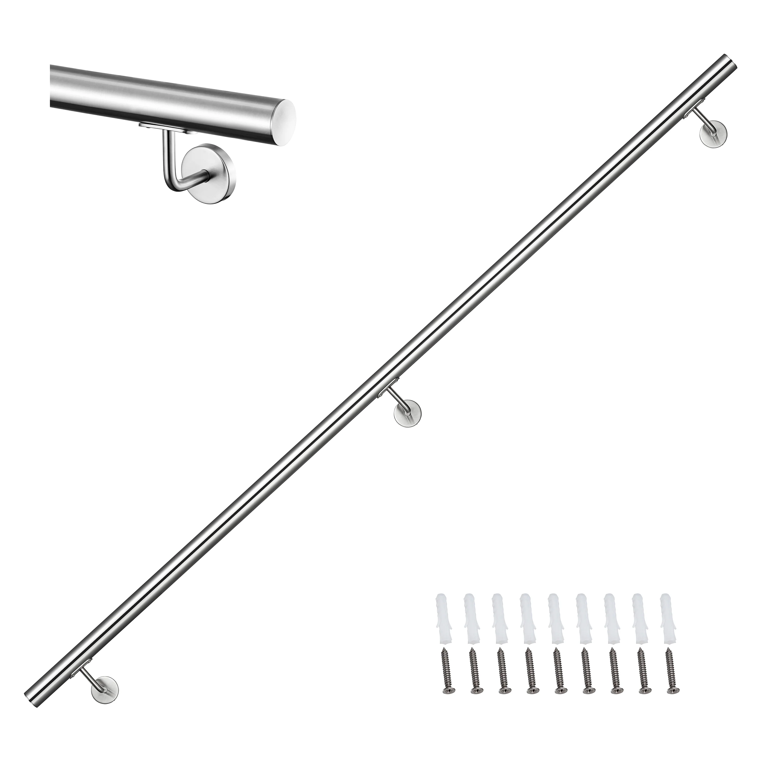 Corrimano Inox 304 Satinato 80-100-120-150-180-200-220-240 cm per Pareti Interne ed Esterne - Image 17