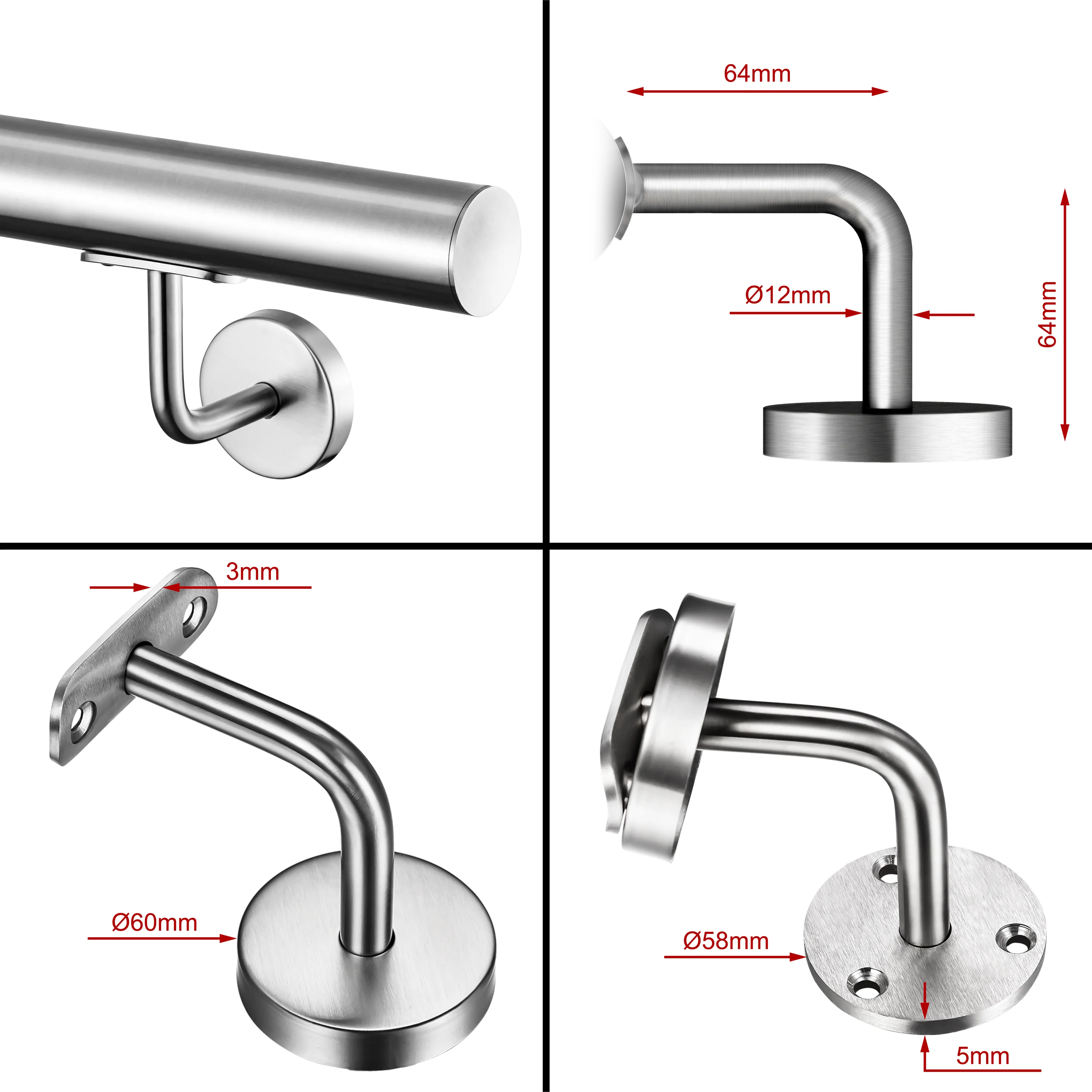 Corrimano Inox 304 Satinato 80-100-120-150-180-200-220-240 cm per Pareti Interne ed Esterne - Image 18