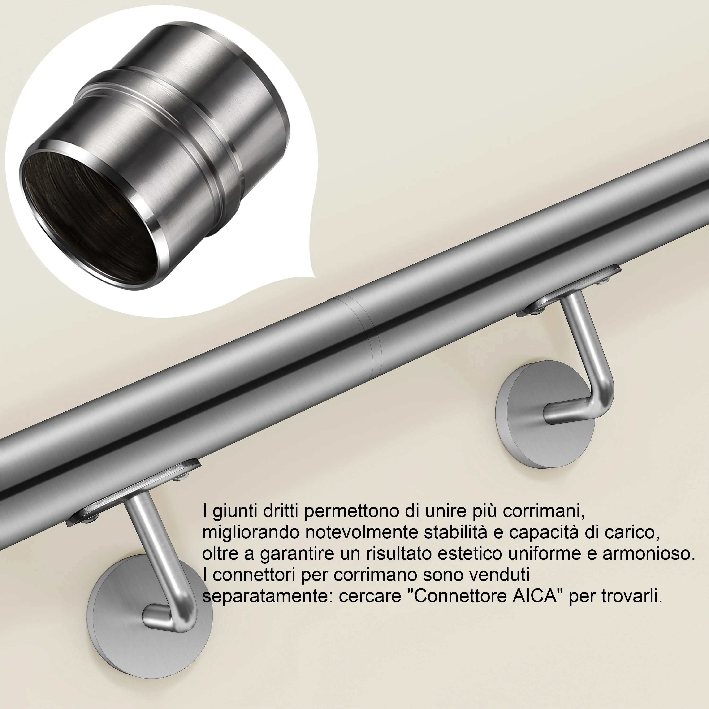Corrimano Inox 304 Satinato 80-100-120-150-180-200-220-240 cm per Pareti Interne ed Esterne - Image 20