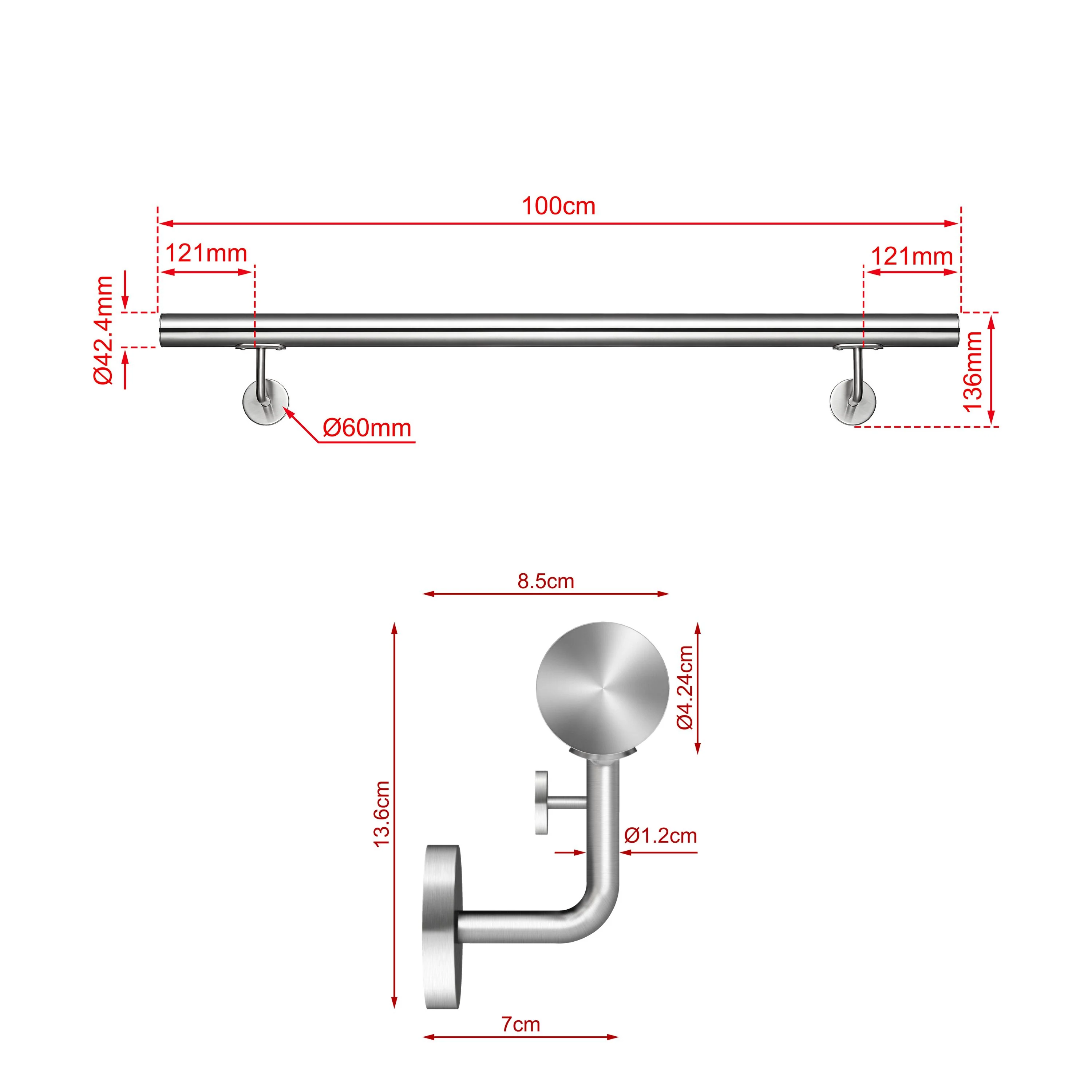 Corrimano Inox 304 Satinato 80-100-120-150-180-200-220-240 cm per Pareti Interne ed Esterne - Image 3