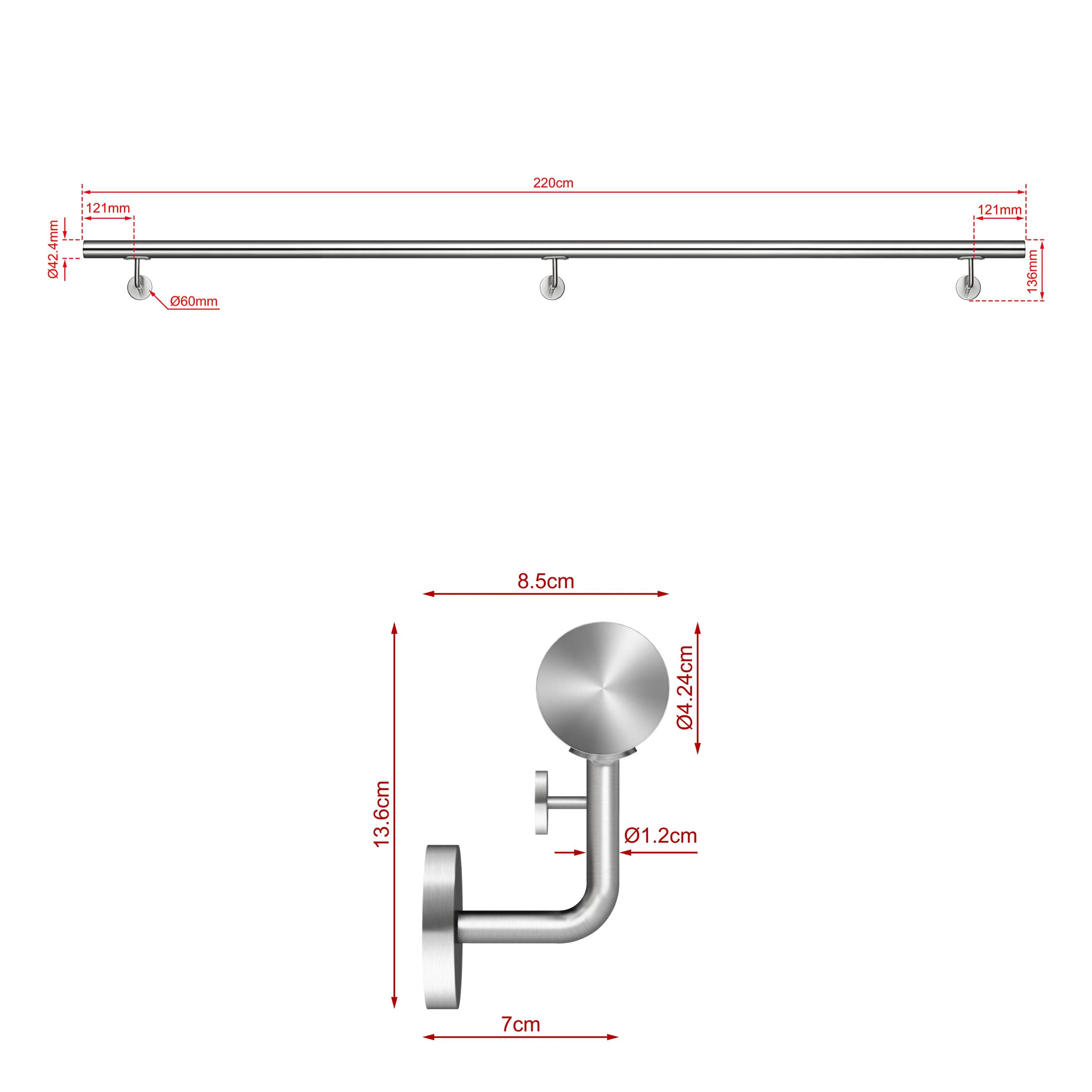 Corrimano Inox 304 Satinato 80-100-120-150-180-200-220-240 cm per Pareti Interne ed Esterne - Image 8
