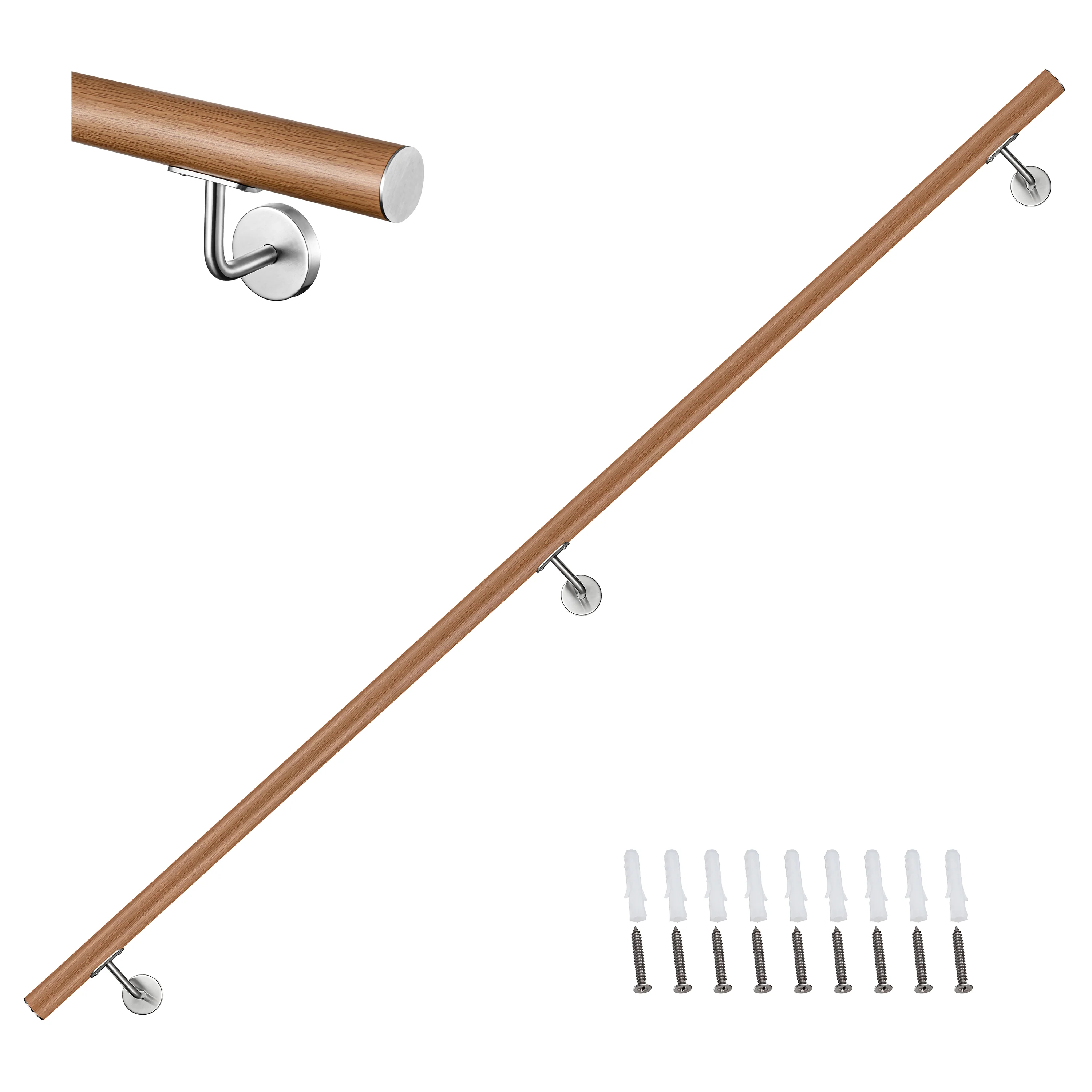 Corrimano Inox 304 effetto legno marrone 80-100-120-150-180-200-220-240 cm per Pareti Interne ed Esterne - Image 10