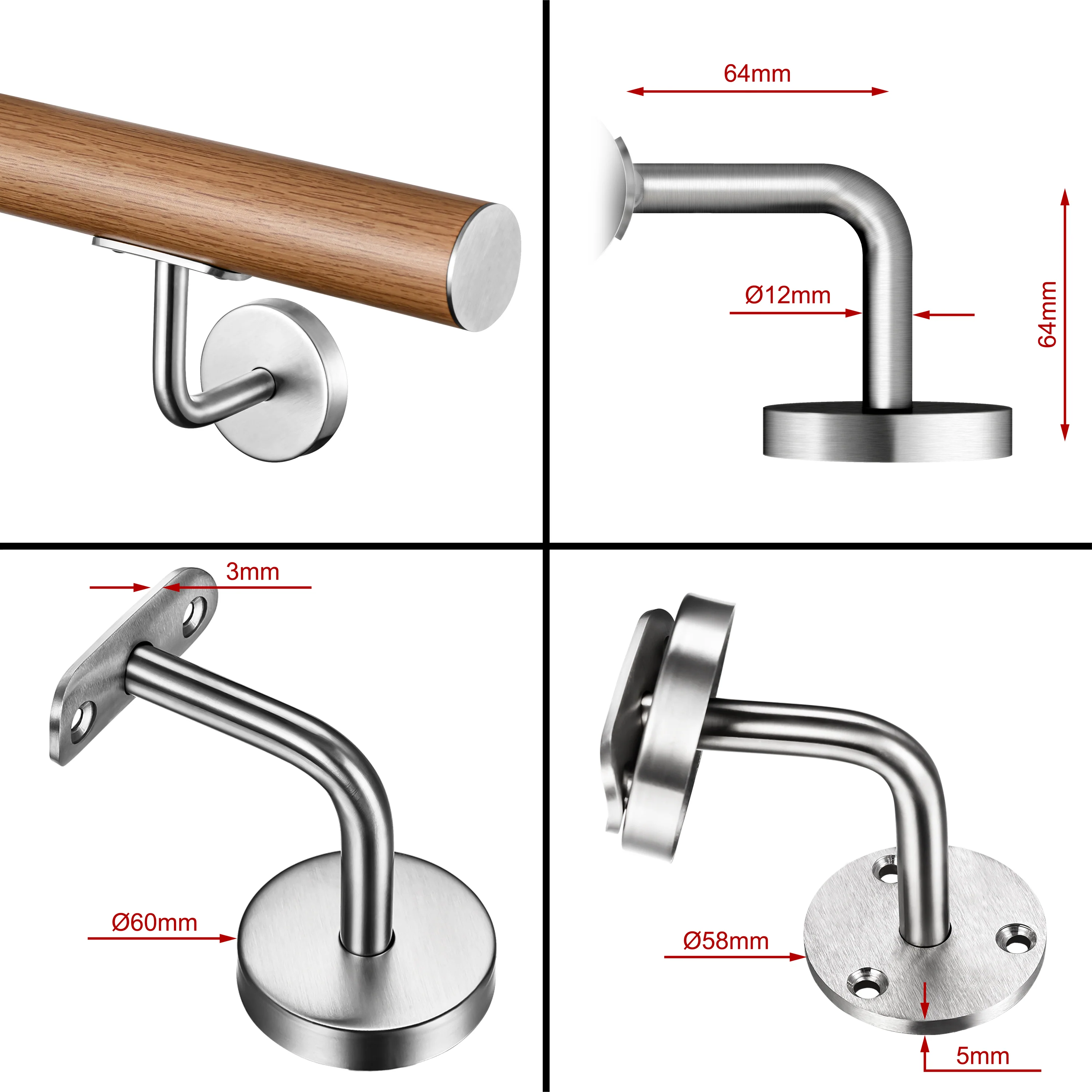 Corrimano Inox 304 effetto legno marrone 80-100-120-150-180-200-220-240 cm per Pareti Interne ed Esterne - Image 12