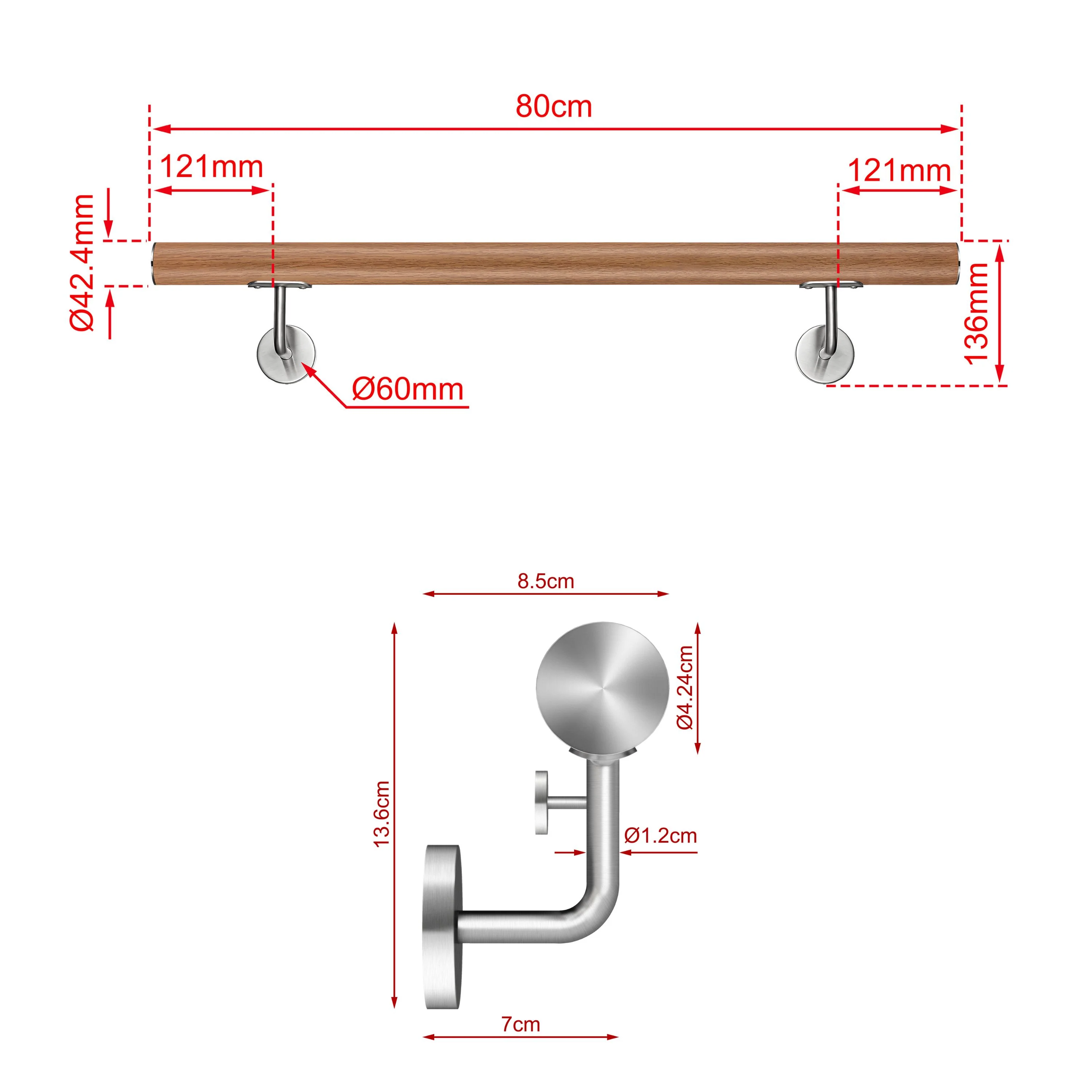 Corrimano Inox 304 effetto legno marrone 80-100-120-150-180-200-220-240 cm per Pareti Interne ed Esterne - Image 13