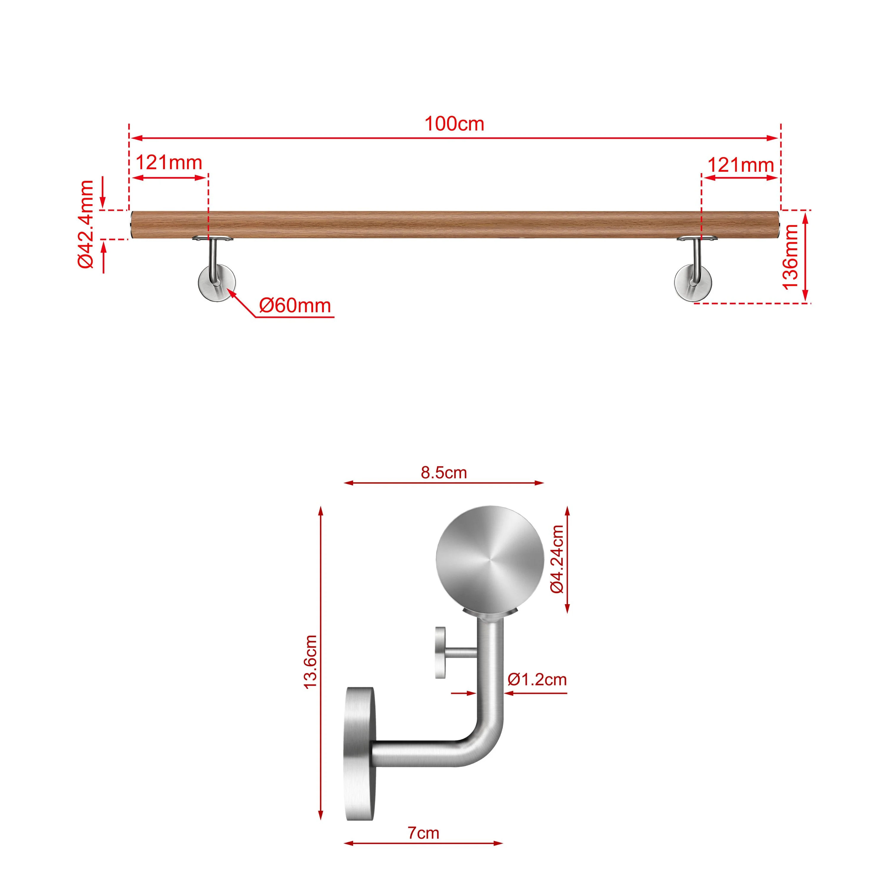Corrimano Inox 304 effetto legno marrone 80-100-120-150-180-200-220-240 cm per Pareti Interne ed Esterne - Image 14