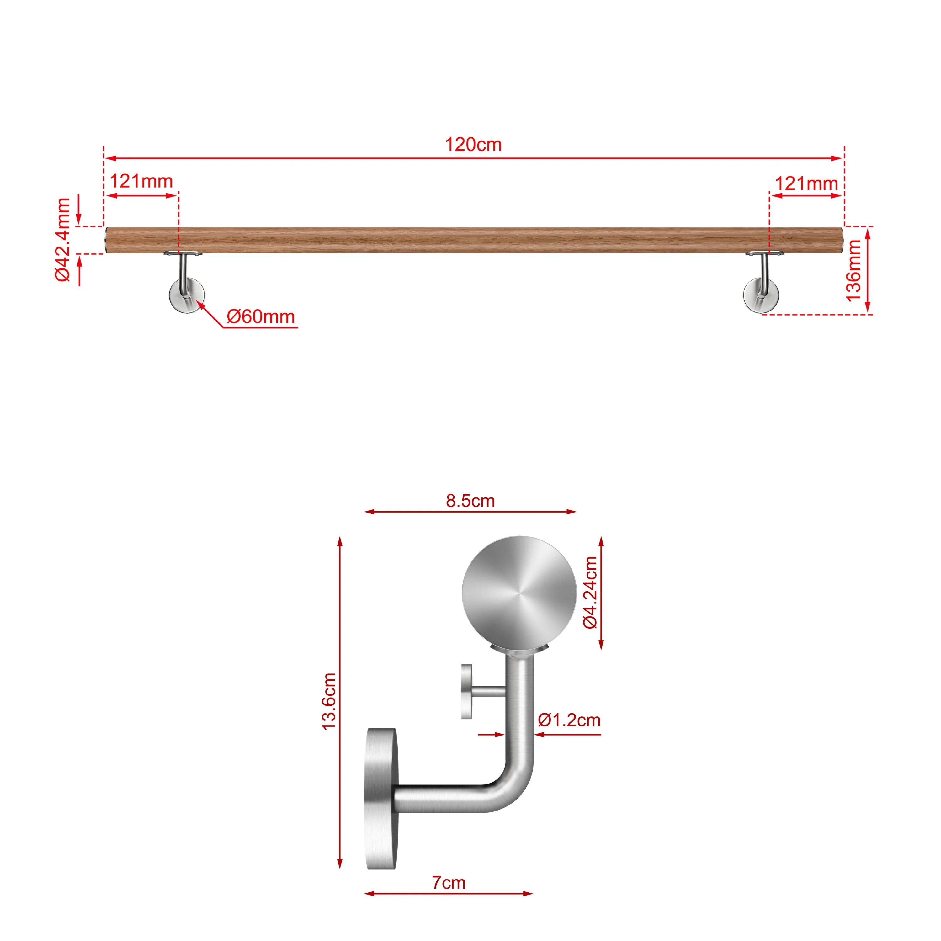 Corrimano Inox 304 effetto legno marrone 80-100-120-150-180-200-220-240 cm per Pareti Interne ed Esterne - Image 15