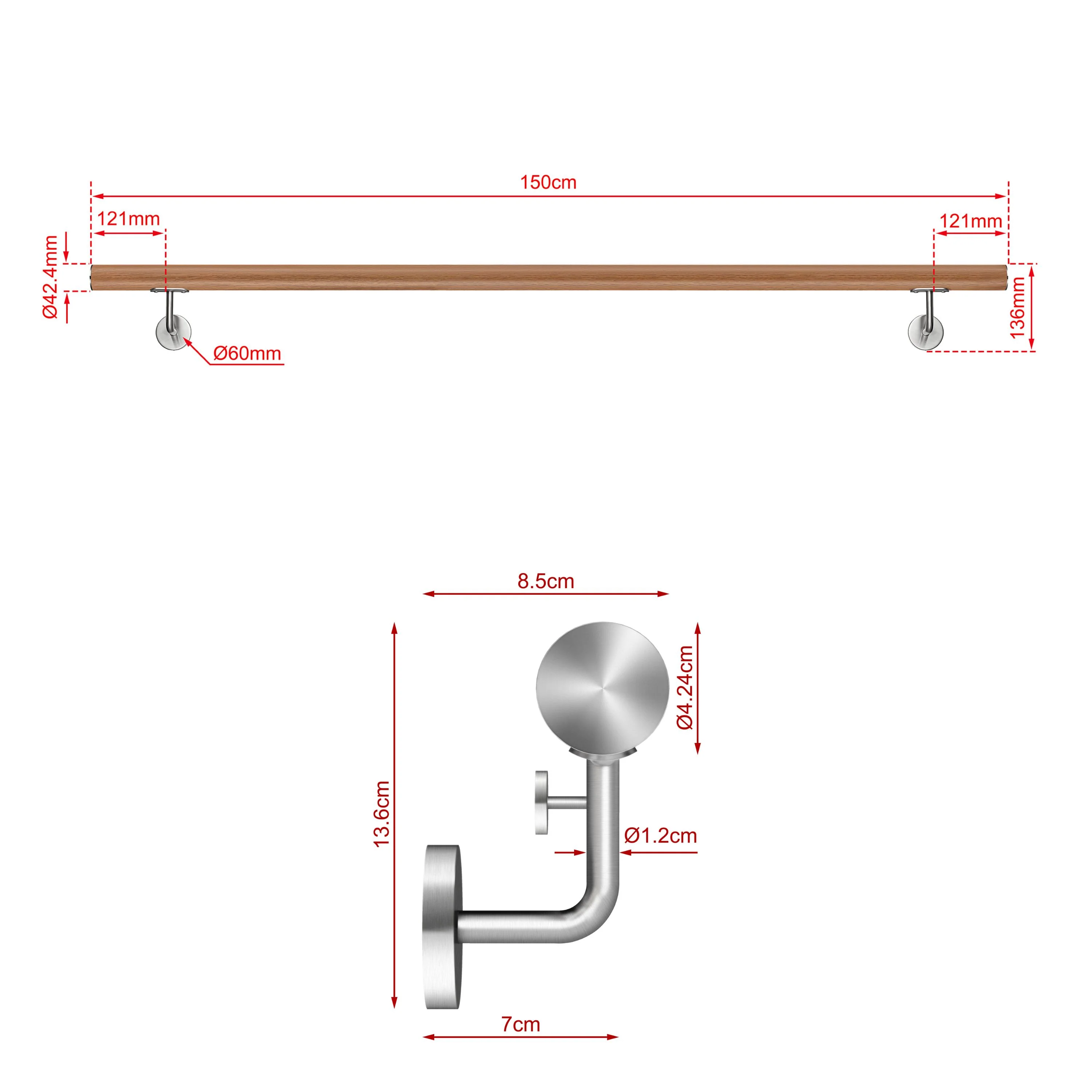 Corrimano Inox 304 effetto legno marrone 80-100-120-150-180-200-220-240 cm per Pareti Interne ed Esterne - Image 16