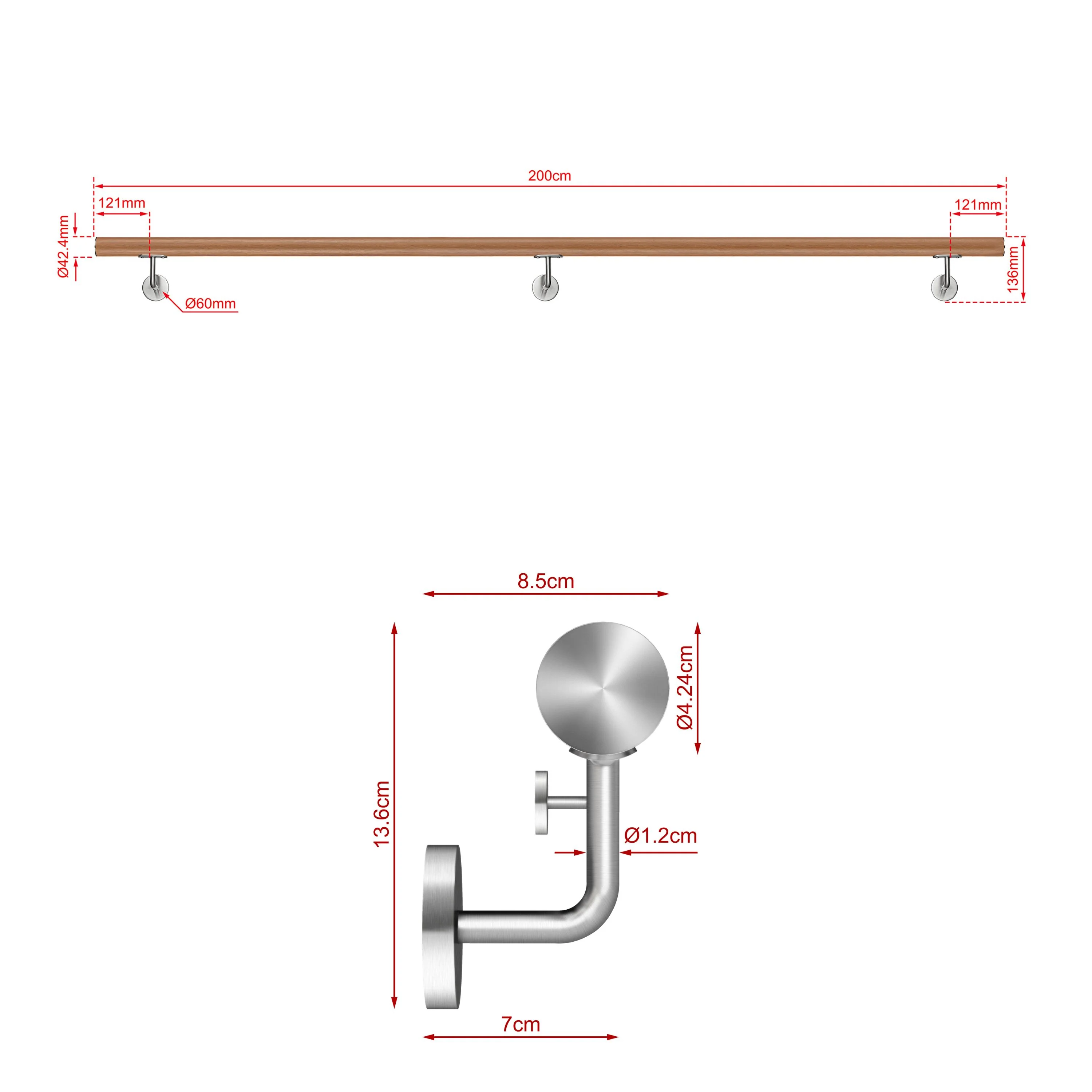 Corrimano Inox 304 effetto legno marrone 80-100-120-150-180-200-220-240 cm per Pareti Interne ed Esterne - Image 18