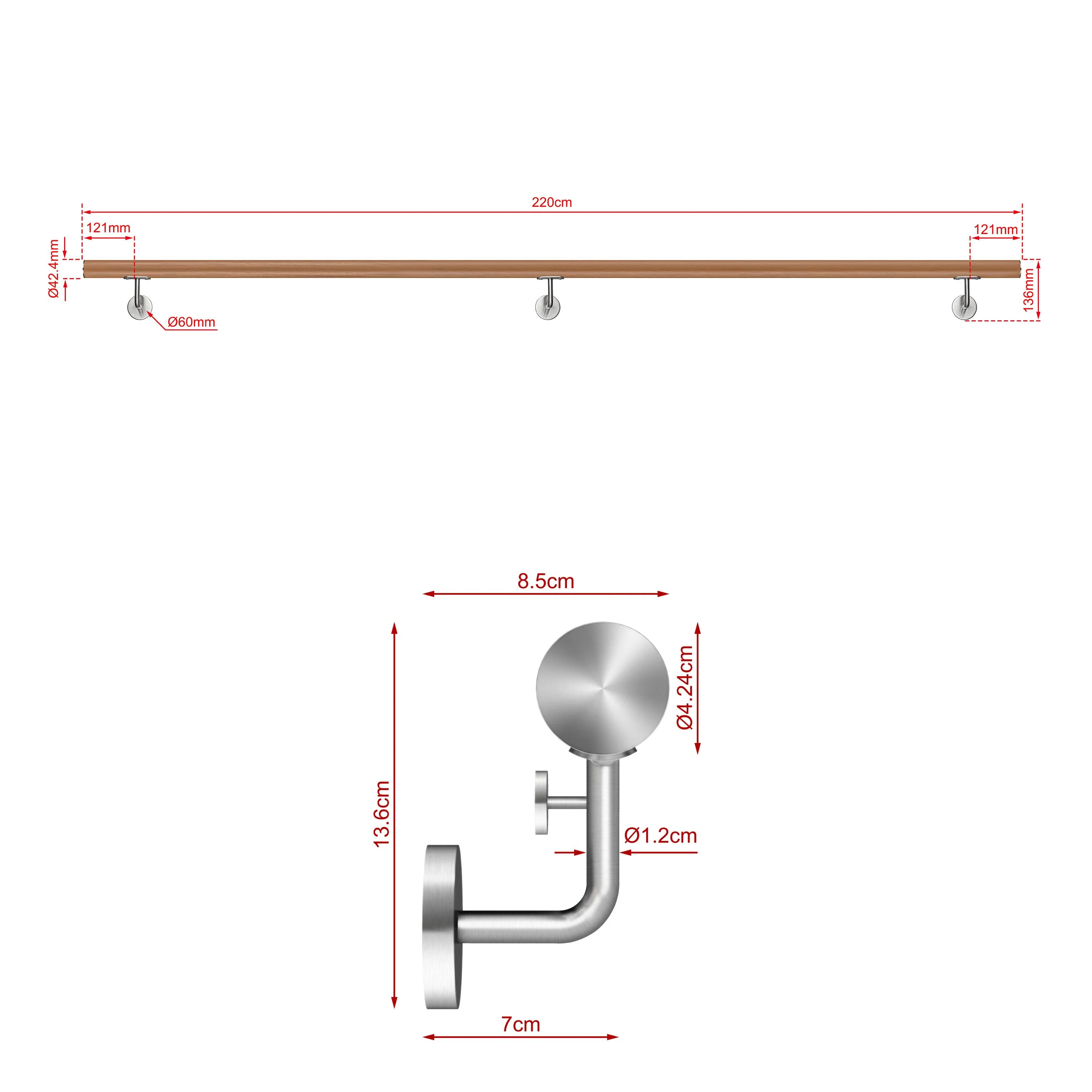 Corrimano Inox 304 effetto legno marrone 80-100-120-150-180-200-220-240 cm per Pareti Interne ed Esterne - Image 19