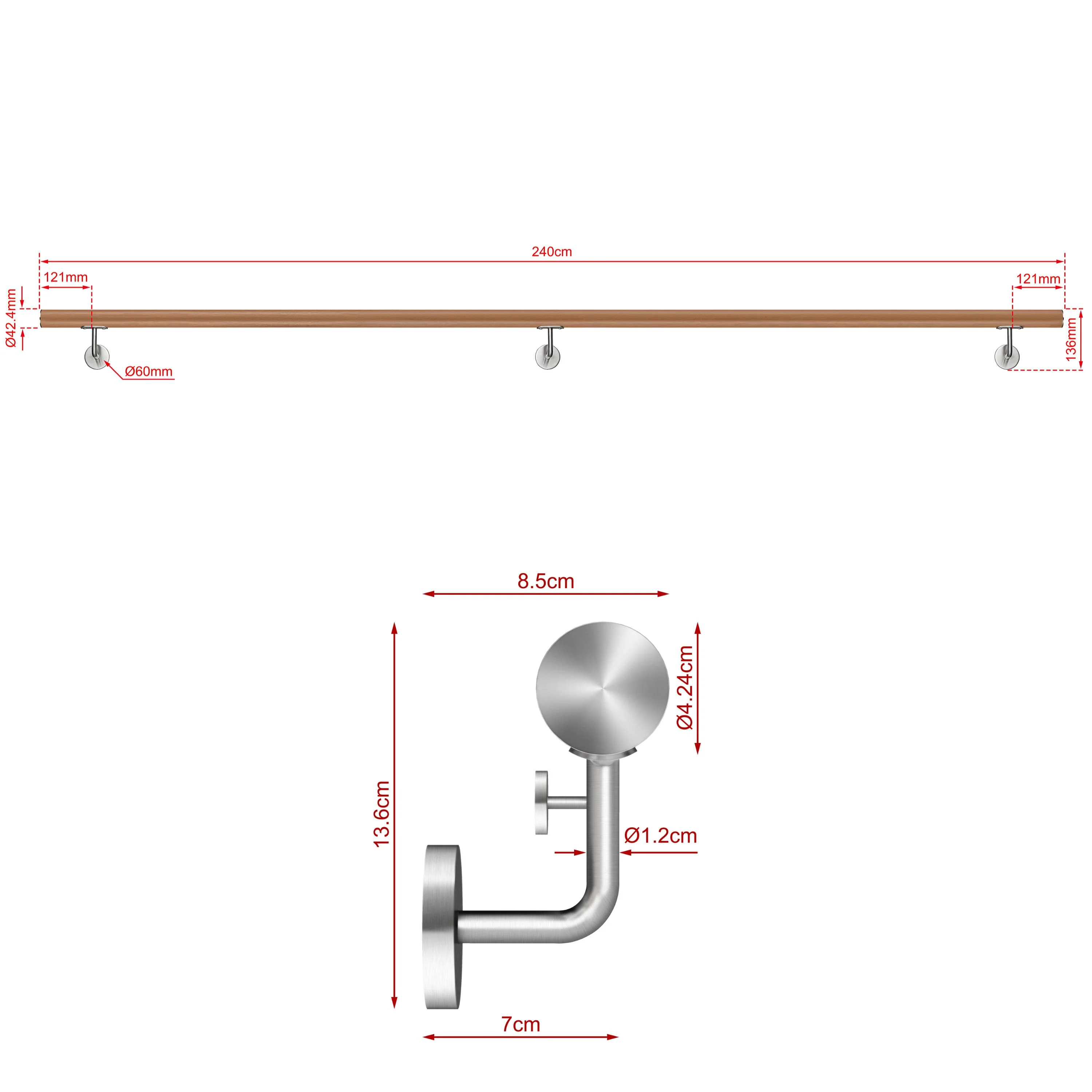 Corrimano Inox 304 effetto legno marrone 80-100-120-150-180-200-220-240 cm per Pareti Interne ed Esterne - Image 20