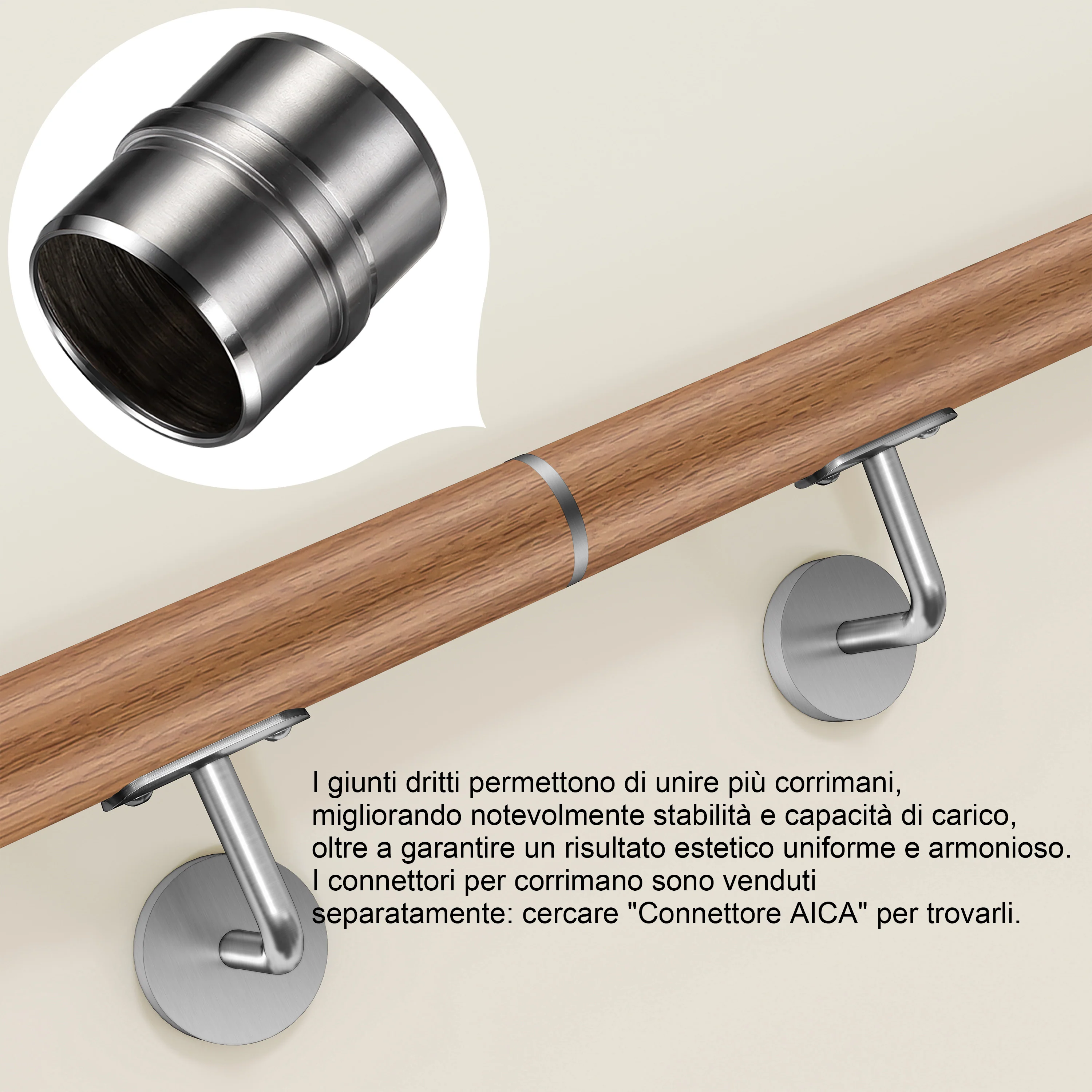 Corrimano Inox 304 effetto legno marrone 80-100-120-150-180-200-220-240 cm per Pareti Interne ed Esterne - Image 7