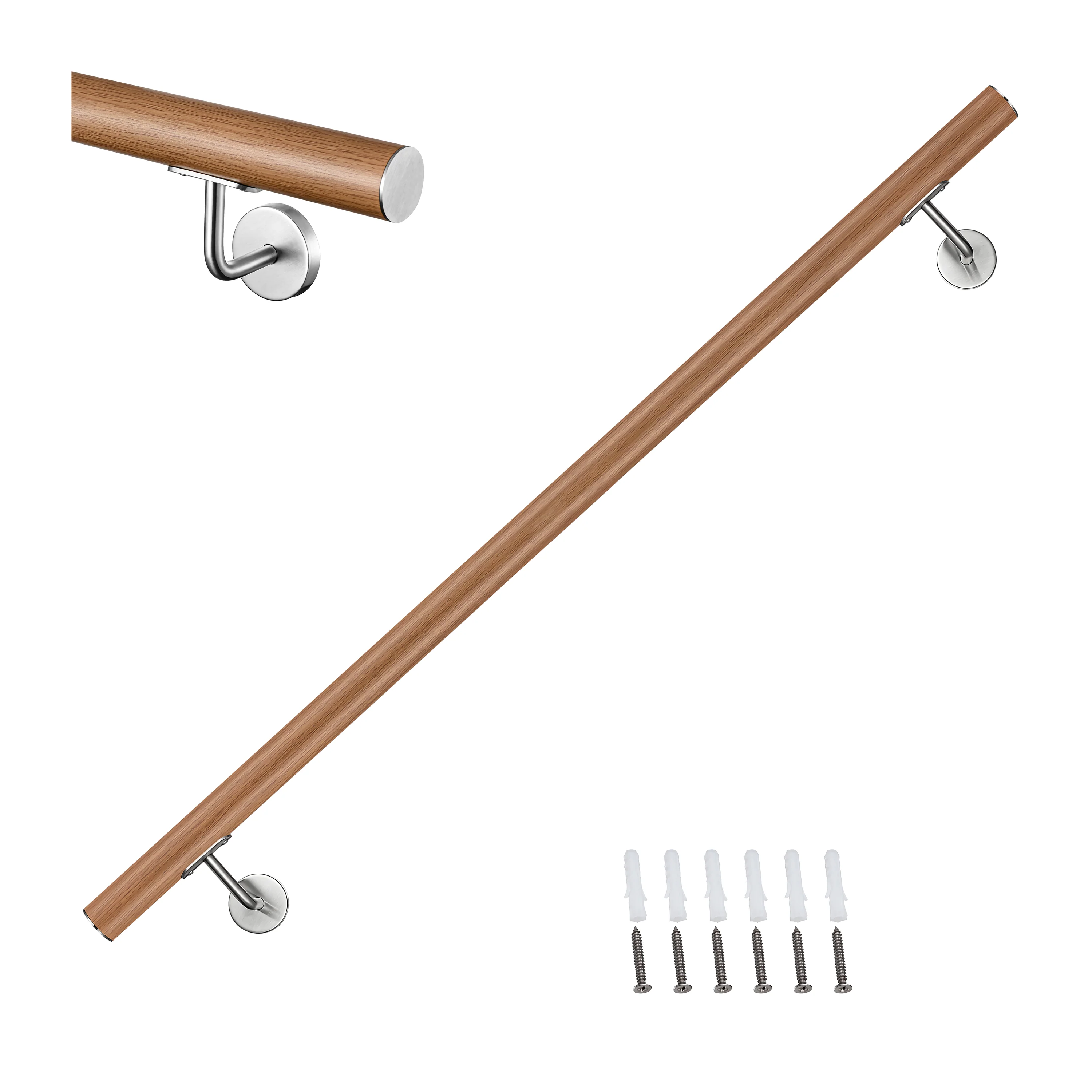 Corrimano Inox 304 effetto legno marrone 80-100-120-150-180-200-220-240 cm per Pareti Interne ed Esterne - Image 9