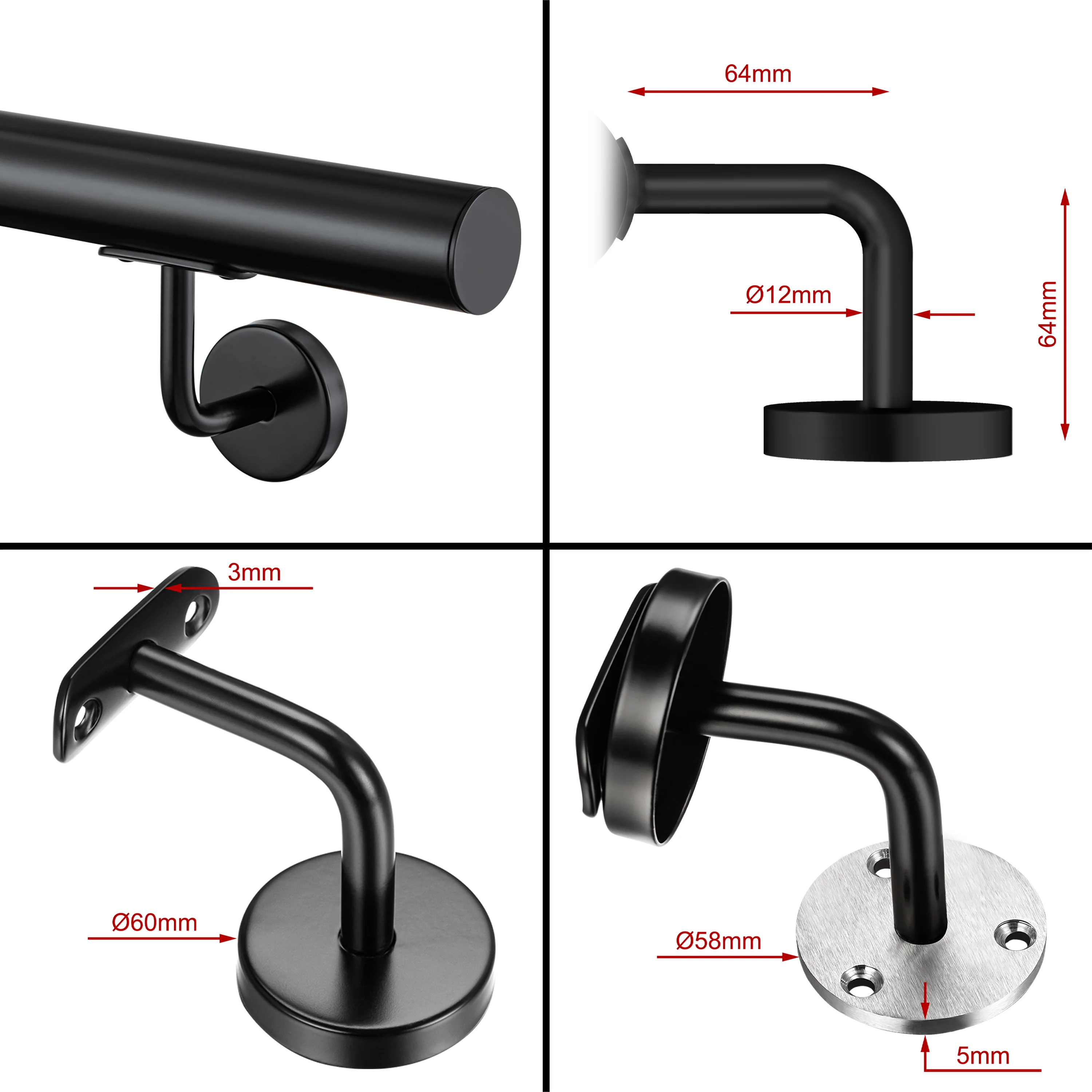 Corrimano Inox 304 nero opaco 80-100-120-150-180-200-220-240 cm per Scale Interne ed Esterne - Image 18