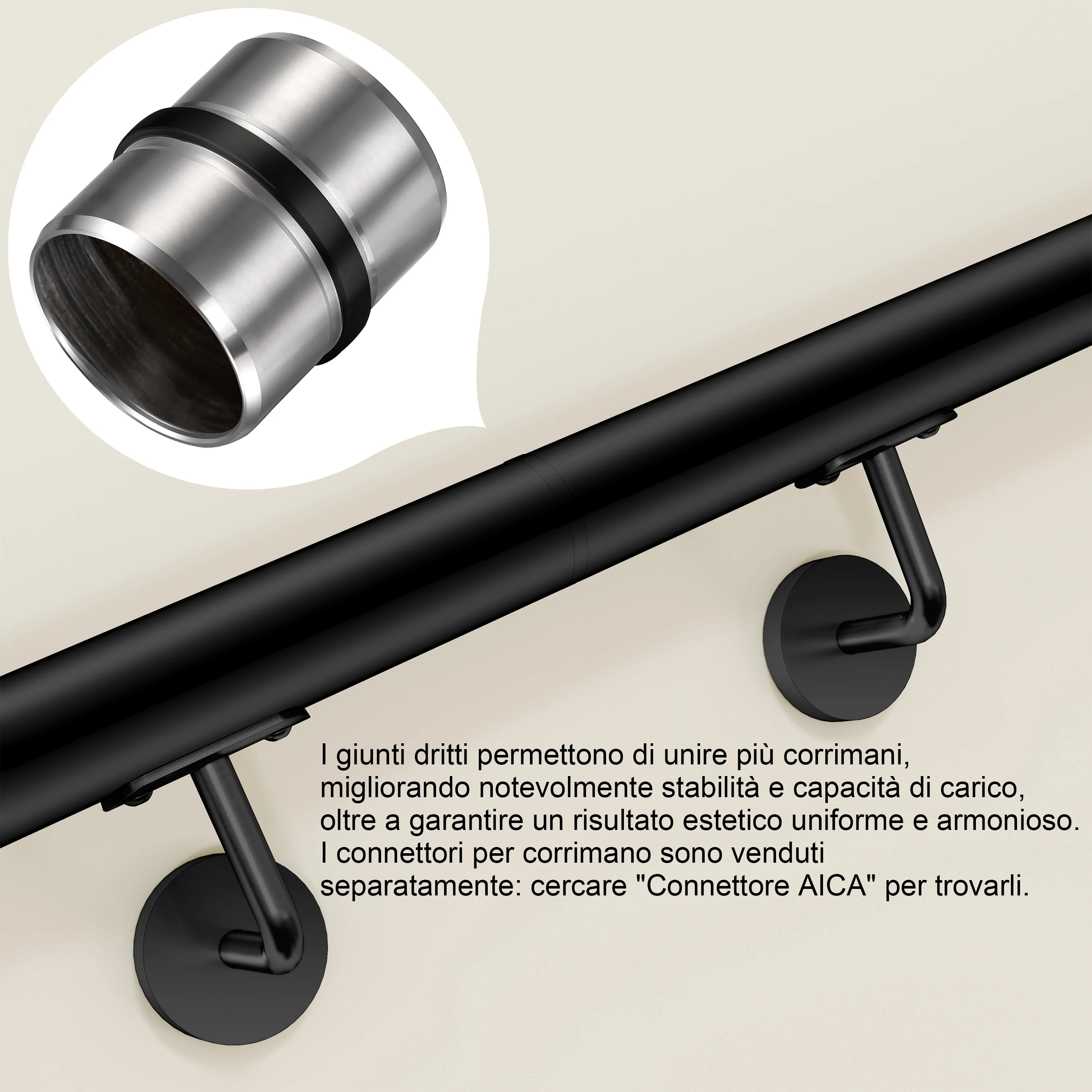 Corrimano Inox 304 nero opaco 80-100-120-150-180-200-220-240 cm per Scale Interne ed Esterne - Image 20