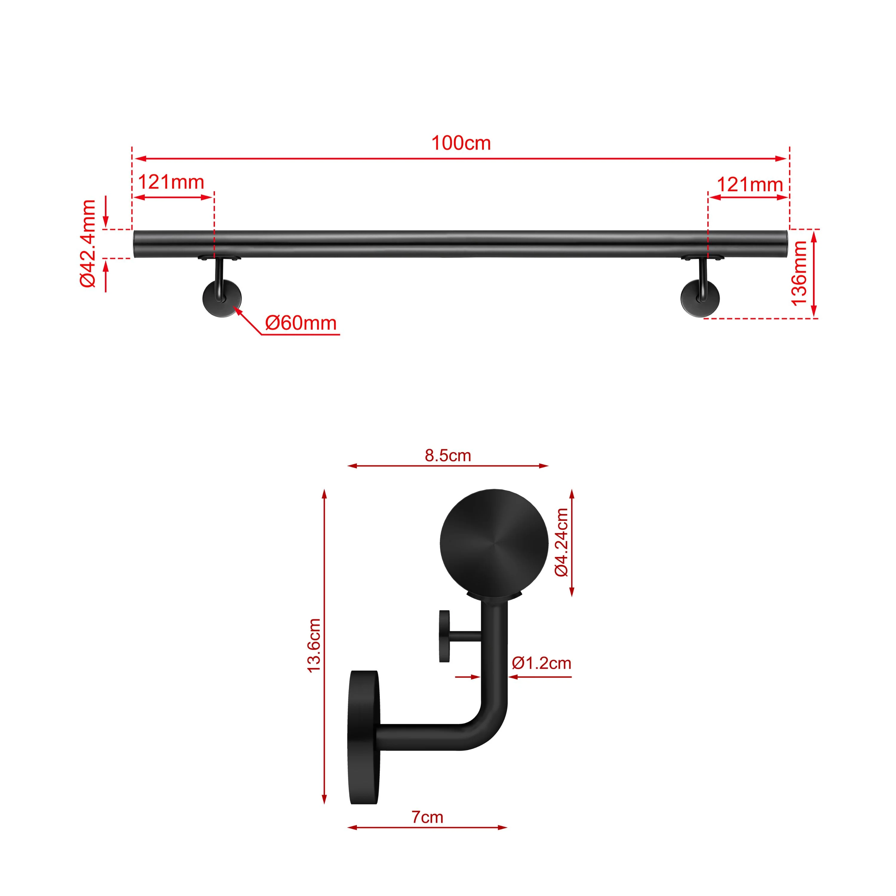 Corrimano Inox 304 nero opaco 80-100-120-150-180-200-220-240 cm per Scale Interne ed Esterne - Image 3