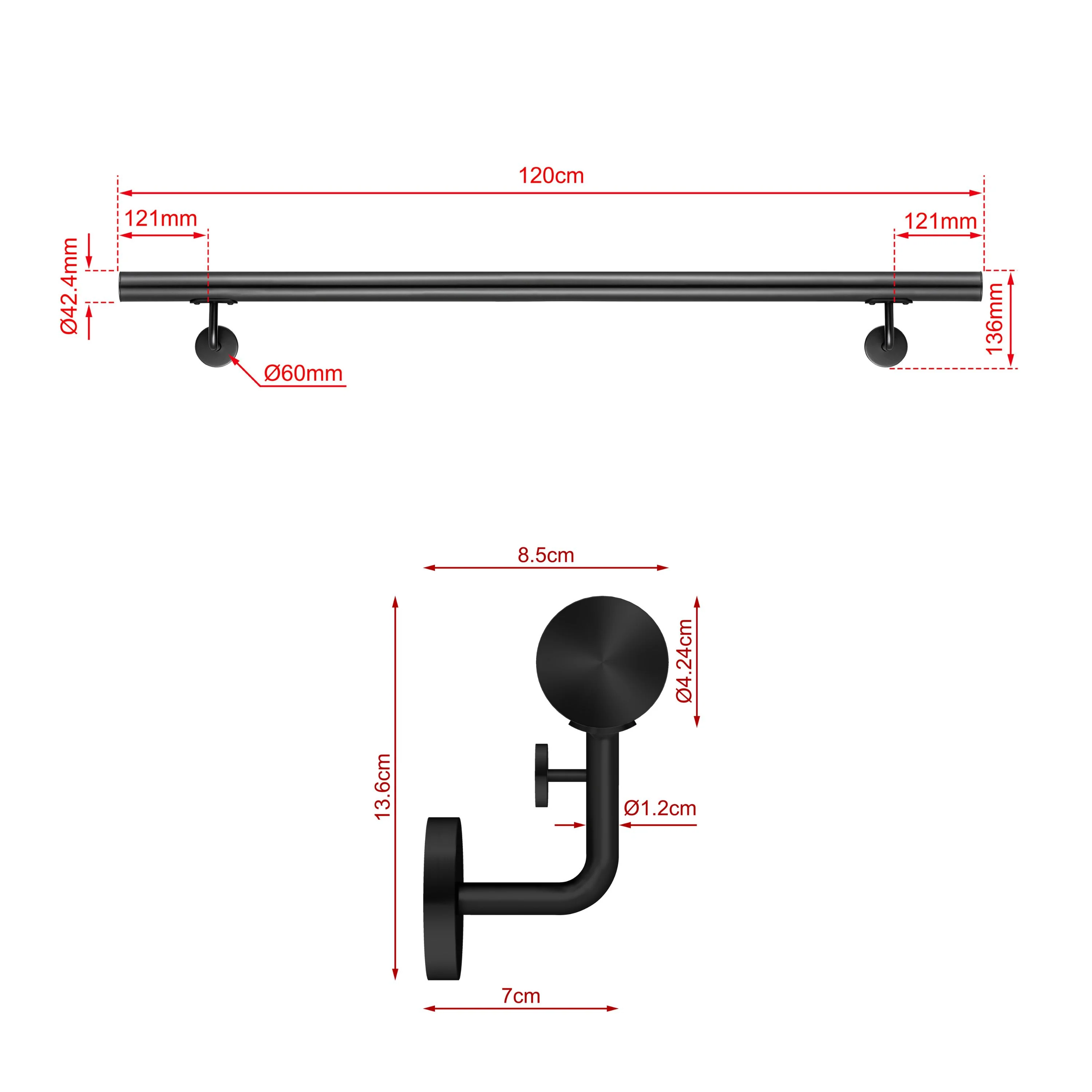 Corrimano Inox 304 nero opaco 80-100-120-150-180-200-220-240 cm per Scale Interne ed Esterne - Image 4