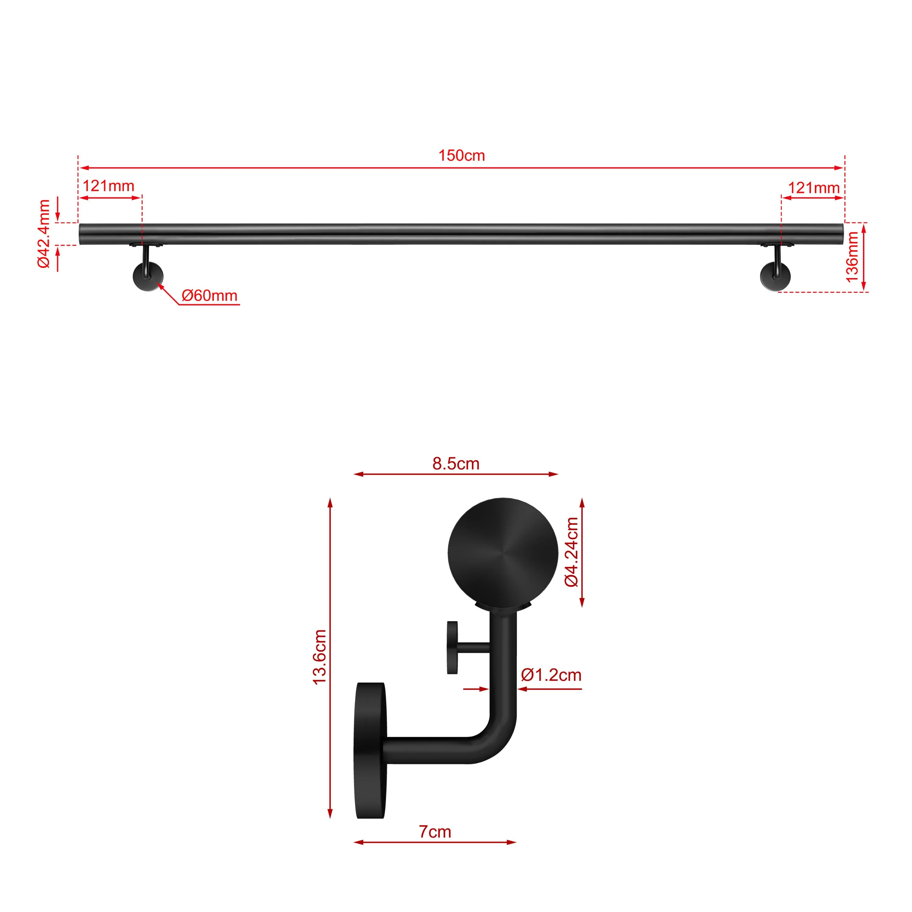 Corrimano Inox 304 nero opaco 80-100-120-150-180-200-220-240 cm per Scale Interne ed Esterne - Image 5