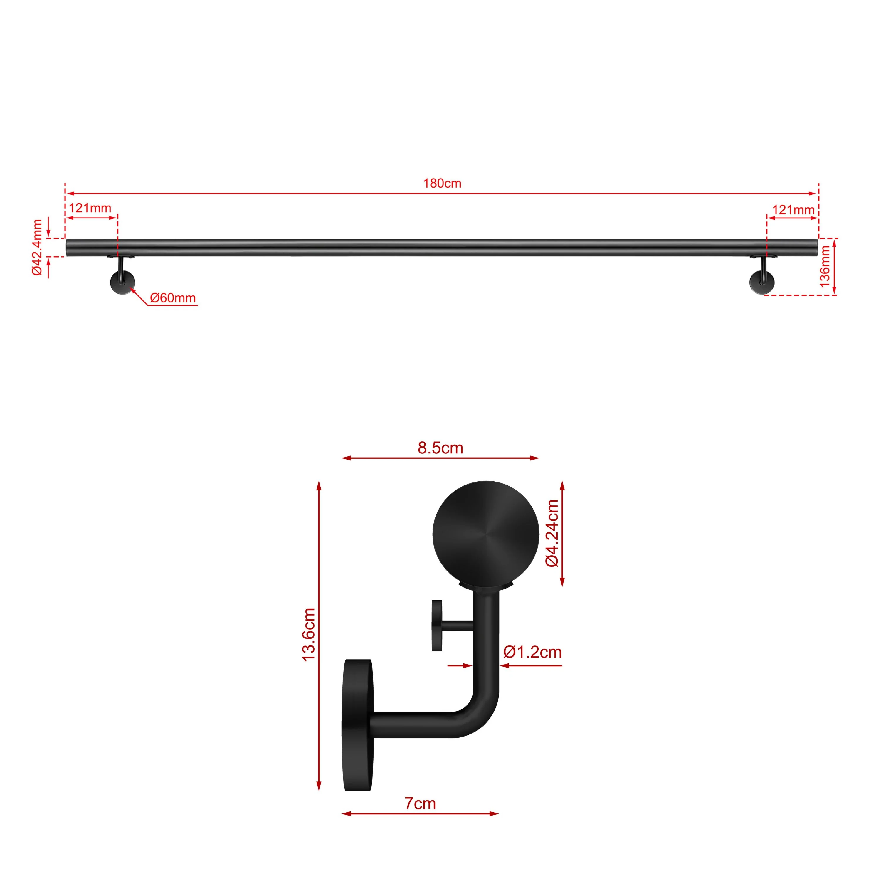 Corrimano Inox 304 nero opaco 80-100-120-150-180-200-220-240 cm per Scale Interne ed Esterne - Image 6