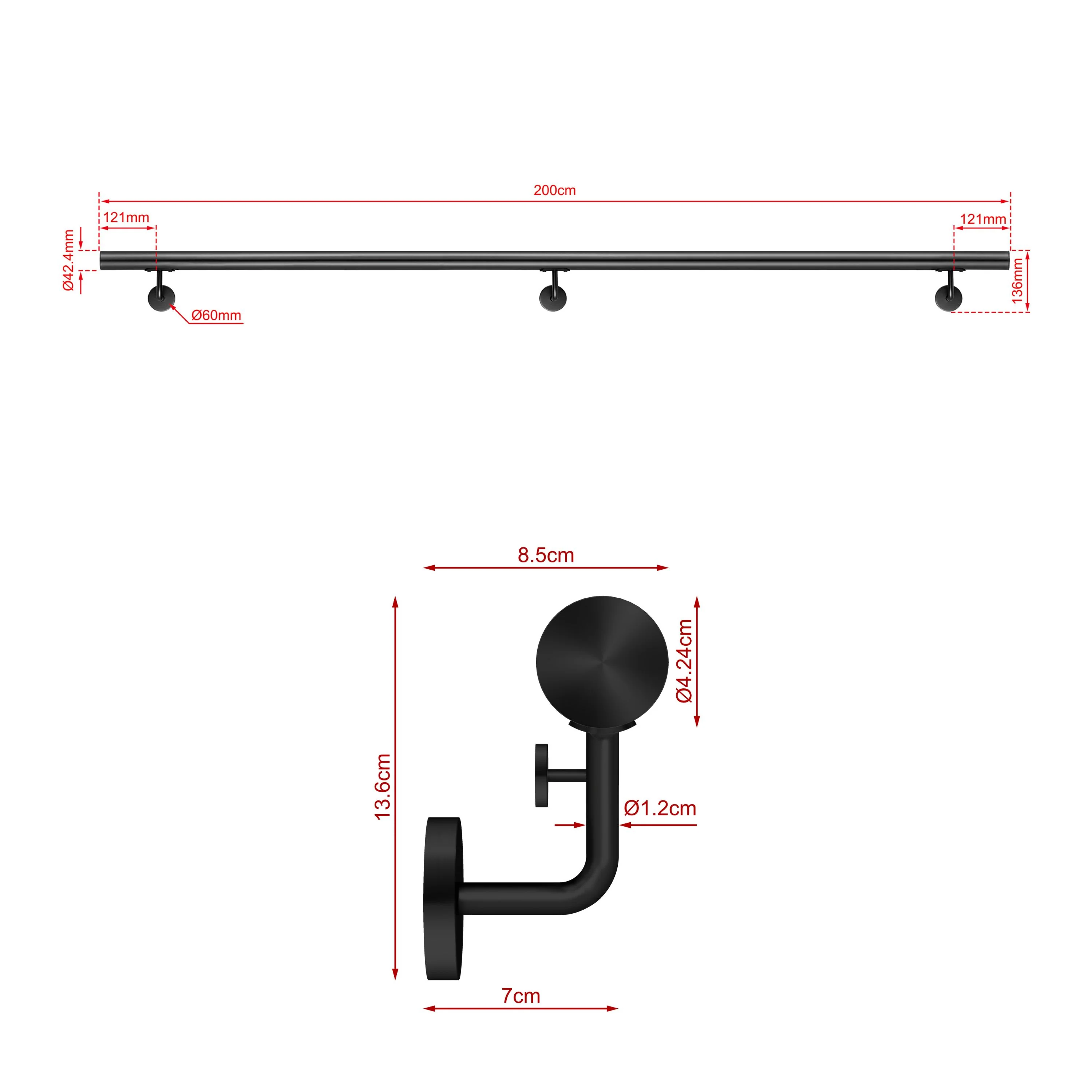 Corrimano Inox 304 nero opaco 80-100-120-150-180-200-220-240 cm per Scale Interne ed Esterne - Image 7