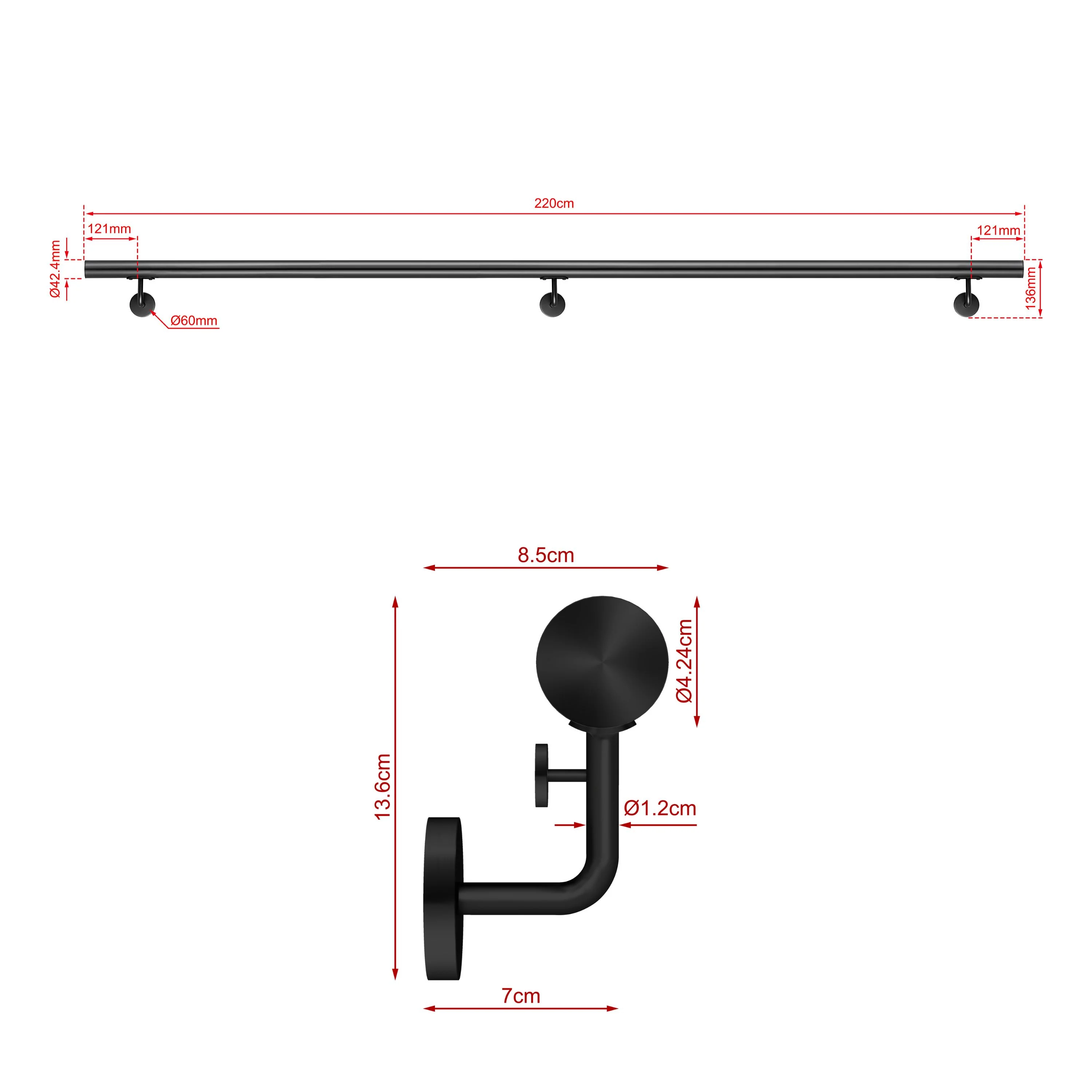 Corrimano Inox 304 nero opaco 80-100-120-150-180-200-220-240 cm per Scale Interne ed Esterne - Image 8