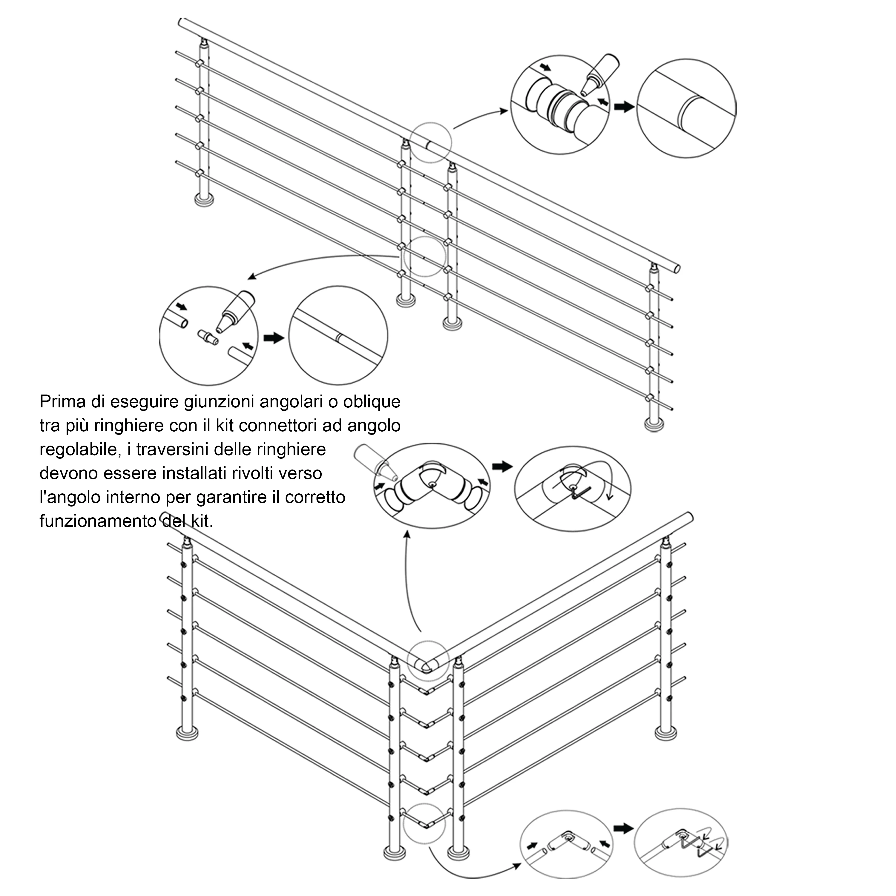 Kit Connettore Dritto/Angolo Regolabile  per Ringhiere in Acciaio Inox 304 Diametro 42.4 mm Configuratore per Corrimano per Ringhiere a 3/5 Traversi - Image 10