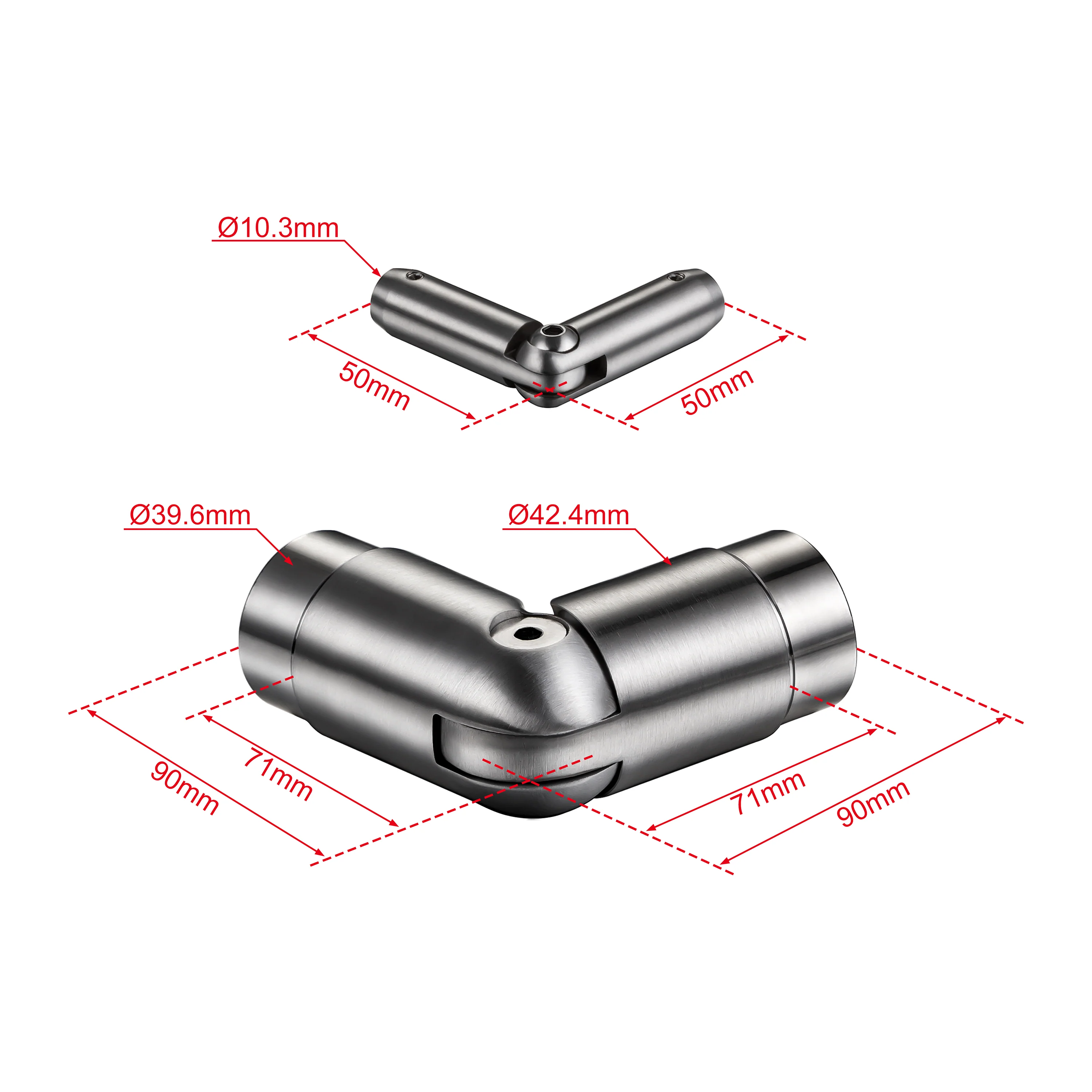 Kit Connettore Dritto/Angolo Regolabile  per Ringhiere in Acciaio Inox 304 Diametro 42.4 mm Configuratore per Corrimano per Ringhiere a 3/5 Traversi - Image 3