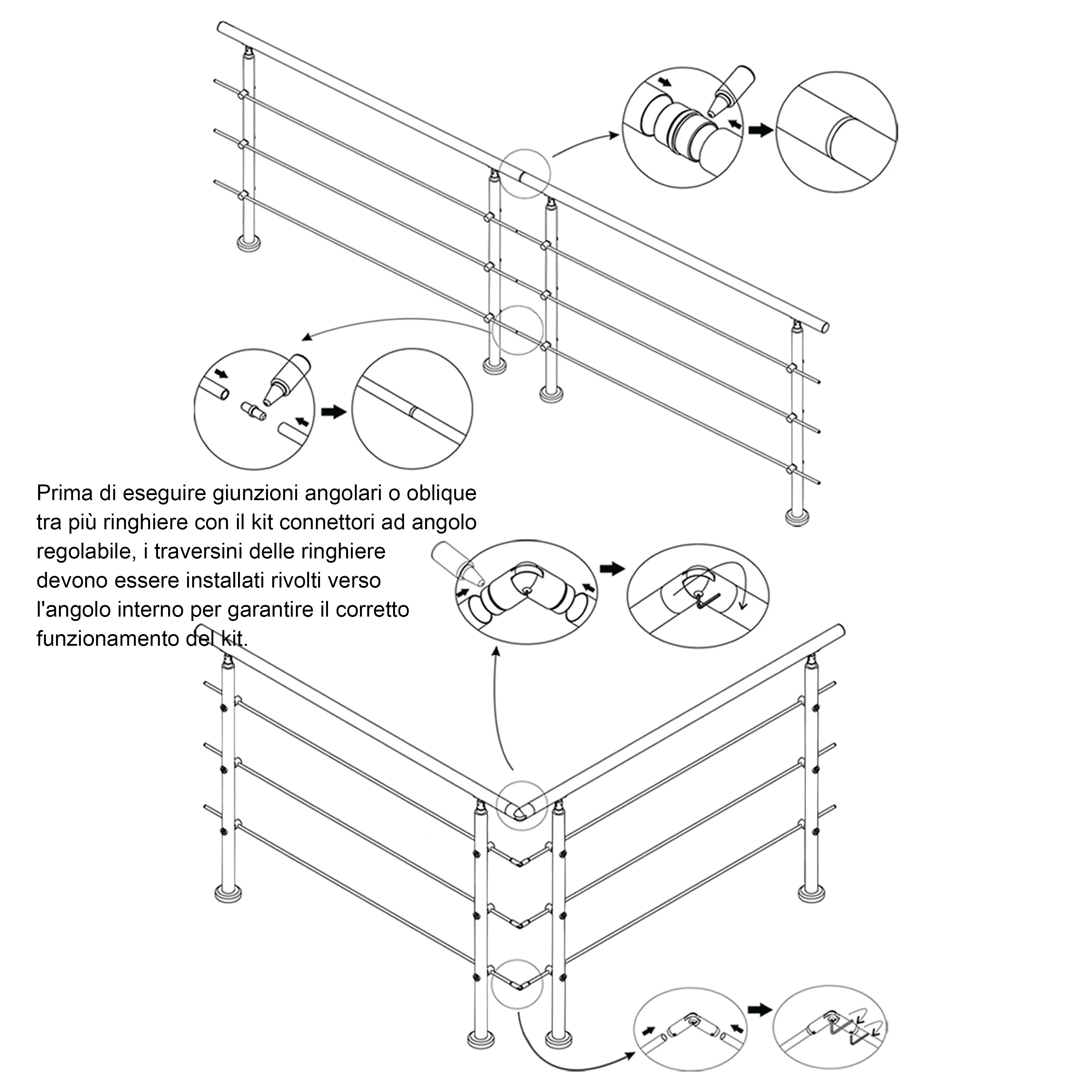Kit Connettore Dritto/Angolo Regolabile  per Ringhiere in Acciaio Inox 304 Diametro 42.4 mm Configuratore per Corrimano per Ringhiere a 3/5 Traversi - Image 7