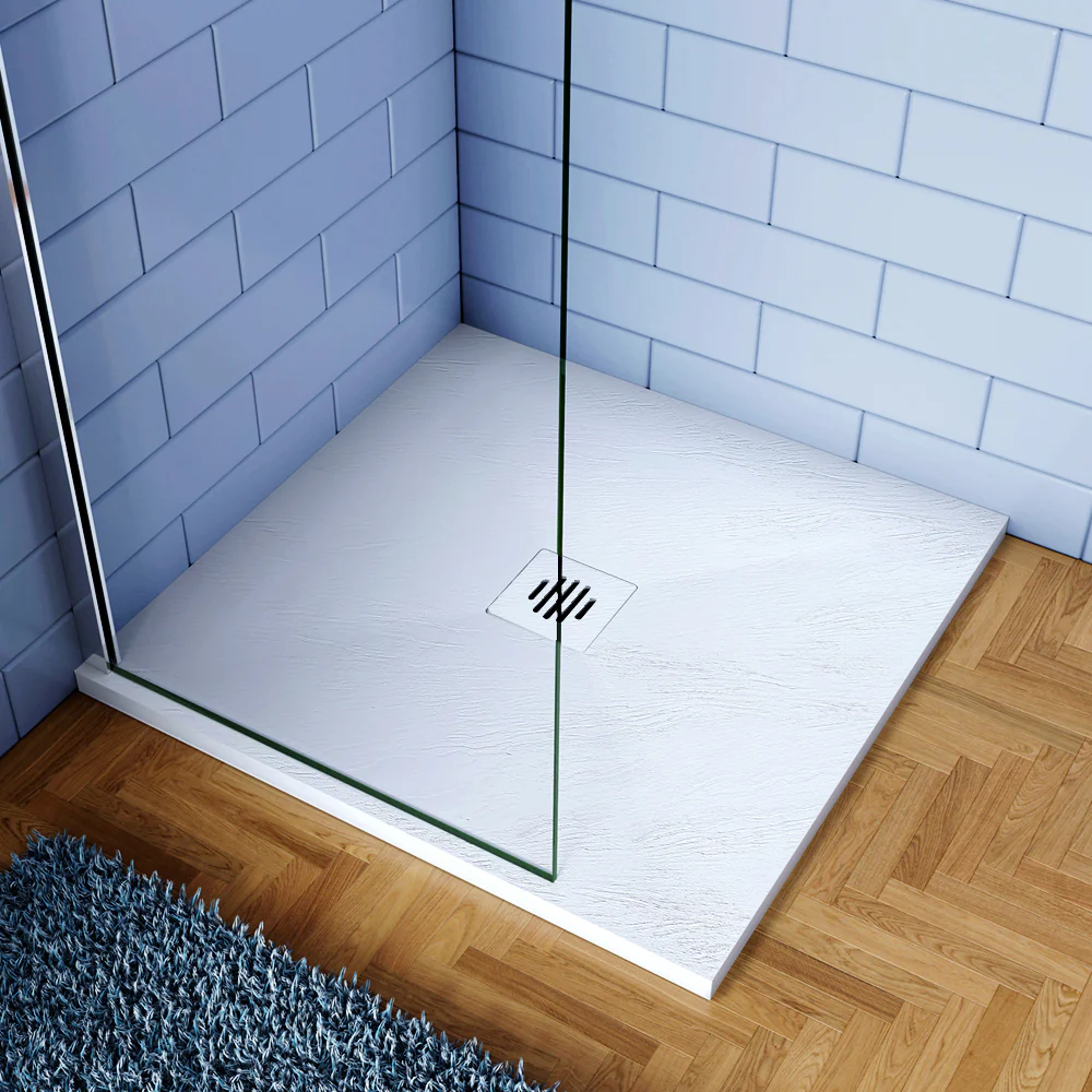 Piatto Doccia Bianco in Marmo Resina Mista Effetto Ardesia Ruvido Piletta e Tubo inclusi Spessore di 3cm Ultraslim - Image 10