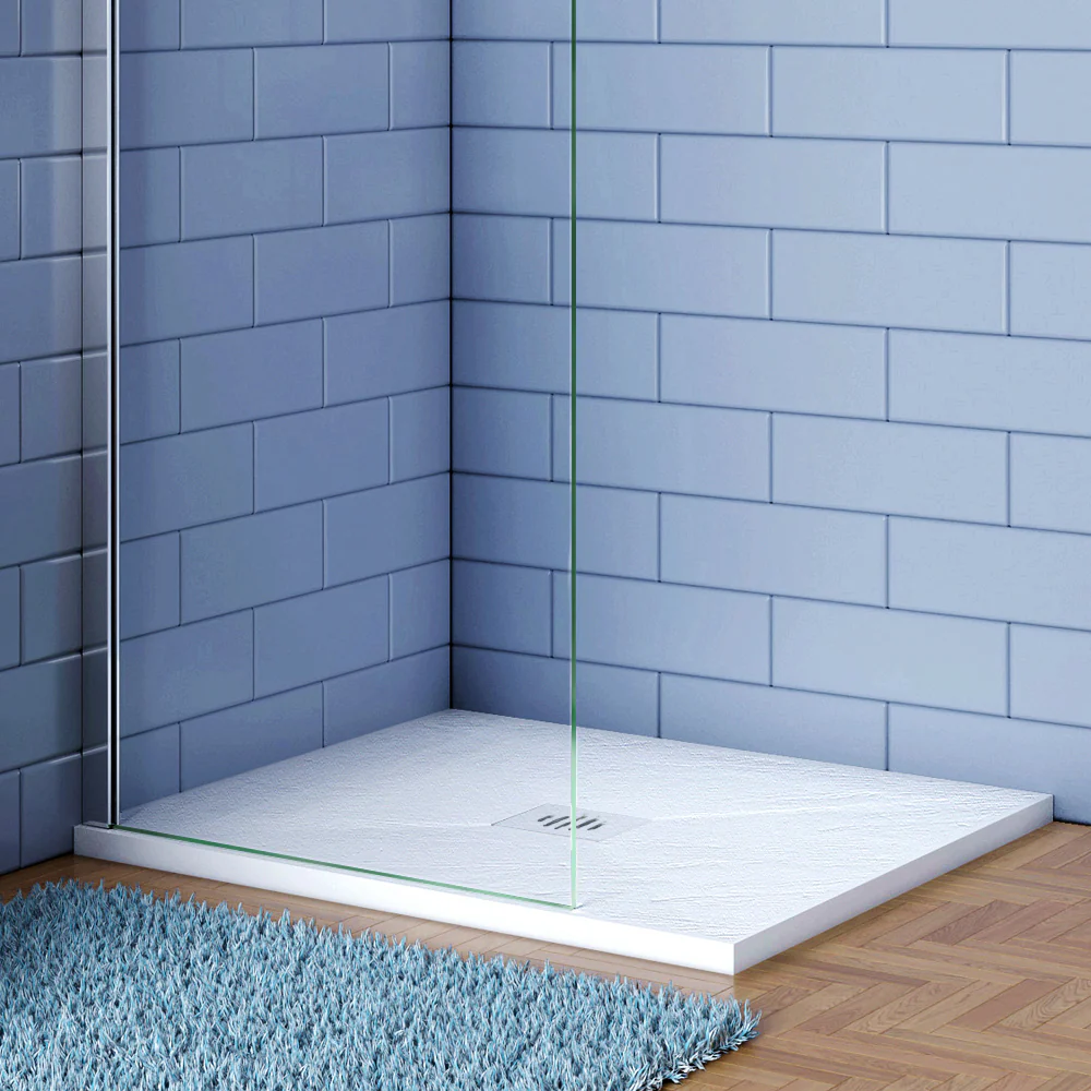 Piatto Doccia Bianco in Marmo Resina Mista Effetto Ardesia Ruvido Piletta e Tubo inclusi Spessore di 3cm Ultraslim - Image 6