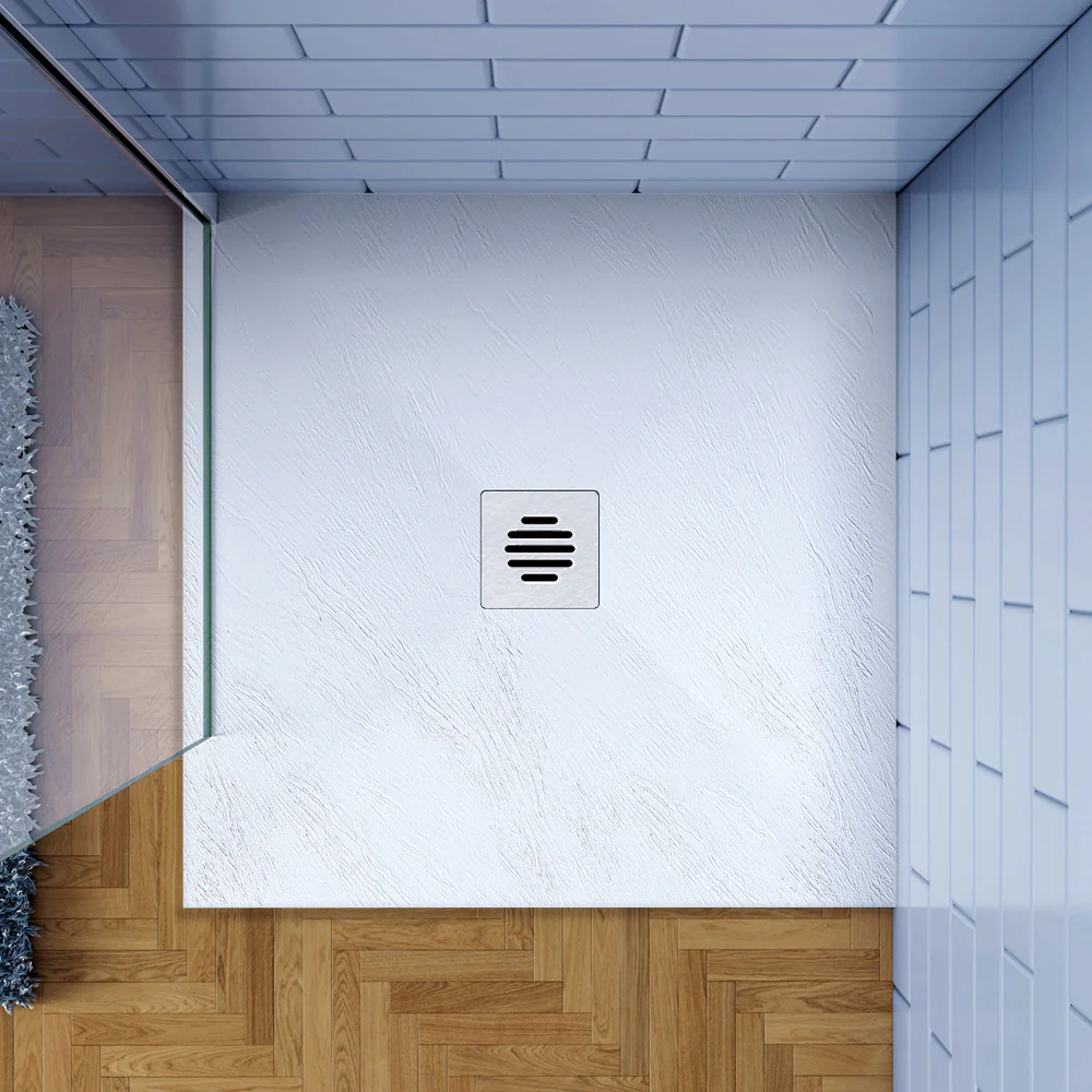 Piatto Doccia Bianco in Marmo Resina Mista Effetto Ardesia Ruvido Piletta e Tubo inclusi Spessore di 3cm Ultraslim - Image 7